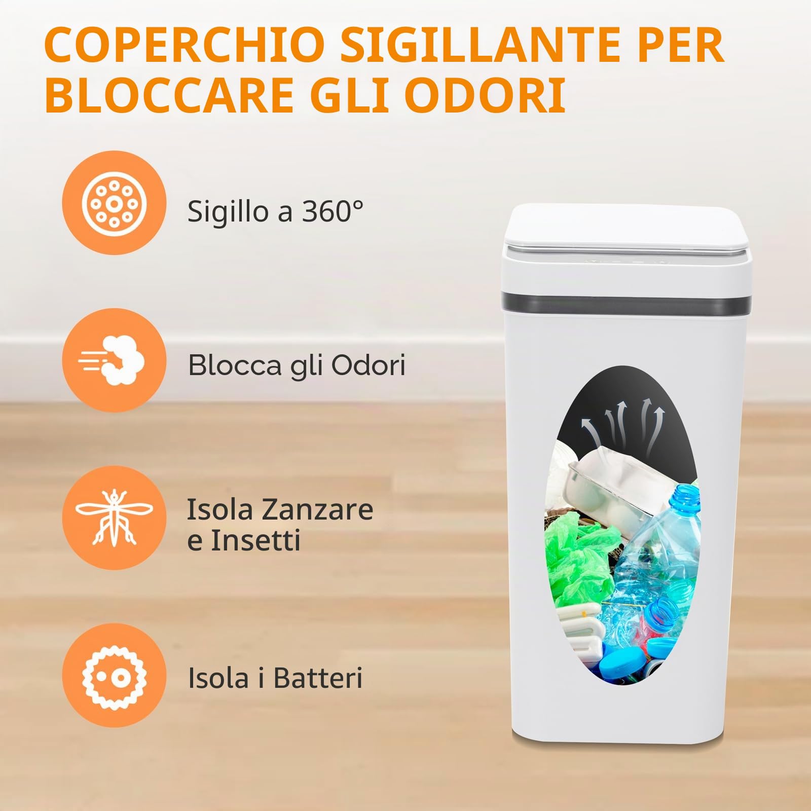 Pattumiera a Sensore 8L, Bidone Spazzatura Piccola con Coperchio, Cestino Spazzatura Intelligente Senza Contatto, Alimentata a Batteria, per l'uso in Cucina Bagno WC Ufficio Hotel (Bianco)