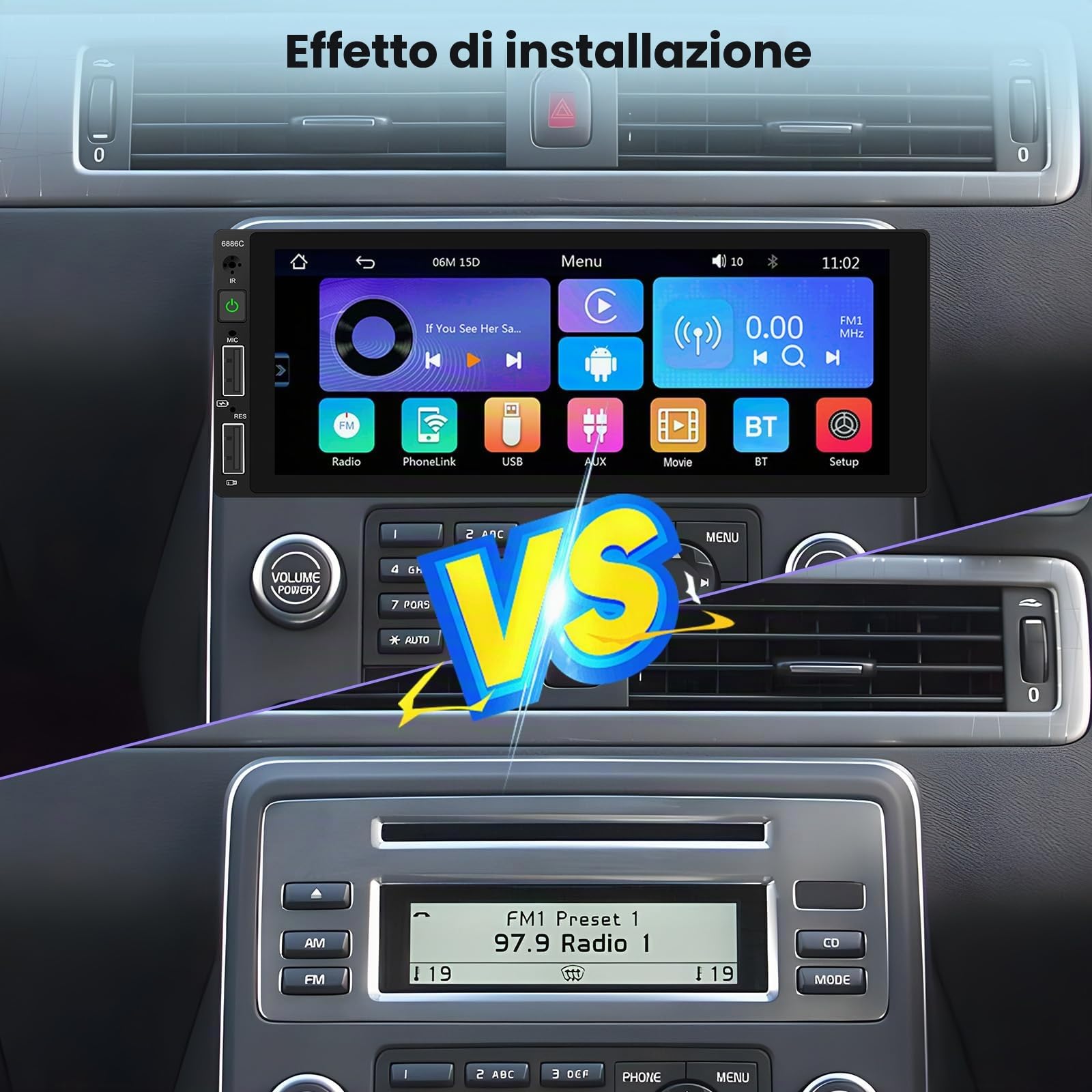 Hikity Autoradio 1 Din Wired Carplay Android Auto 6,86 Pollici Touchscreen Radio Bluetooth Auto Stereo con Mirror Link FM Radio USB/EQ/Controllo del Volante/Telecamera Posteriore