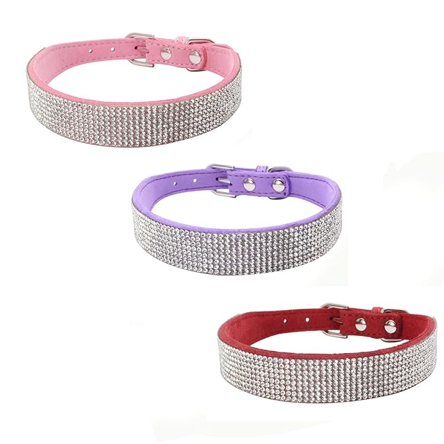 Newtensina Juego de Collar de Perro de 3 Piezas Collar de Perrito Bling de Gamuza Suave para Perros pequeños…