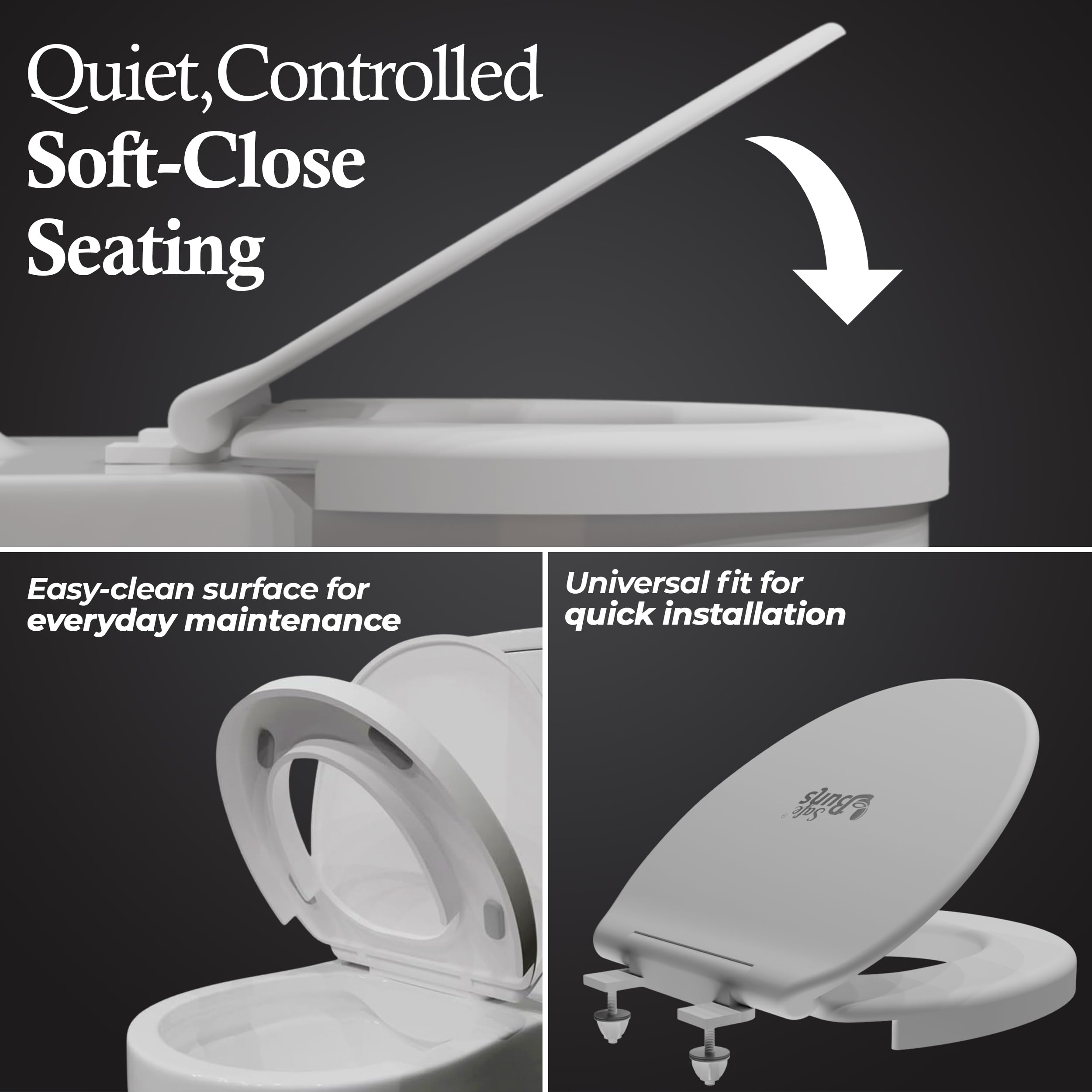 Safe Buns - Asiento de inodoro antideslizante, diseño estable y cómodo, cierre suave, fácil de limpiar, ajuste universal, redondo