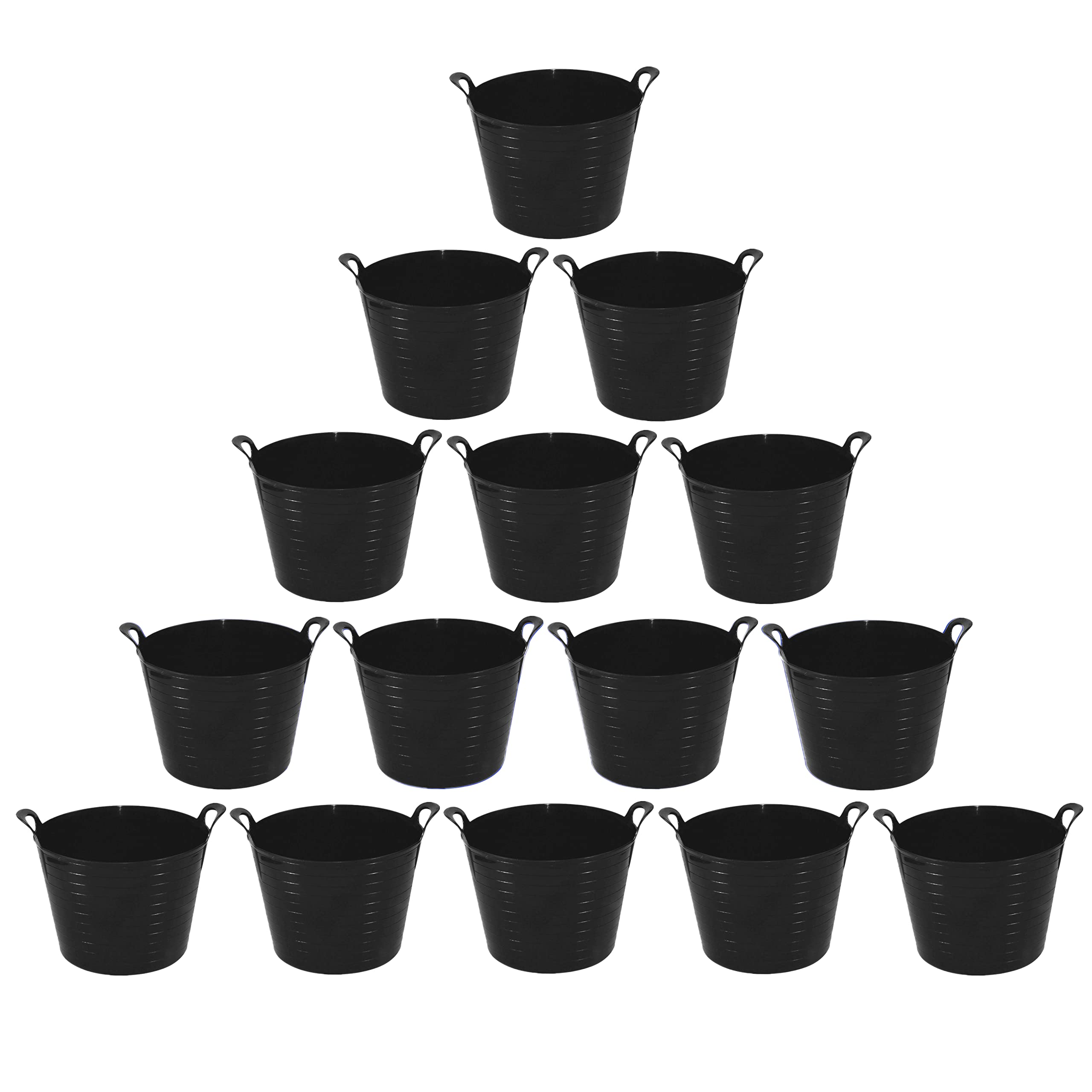 (Set of 12) 40L/42L Litre Large Robust Flexi Tubs Multipurpose Flexible Rubber Storage Container Buckets Garden Trugs Laundry Basket Polyethylene Flex Tub For Home Gardening Toys -Made in UK (Black)