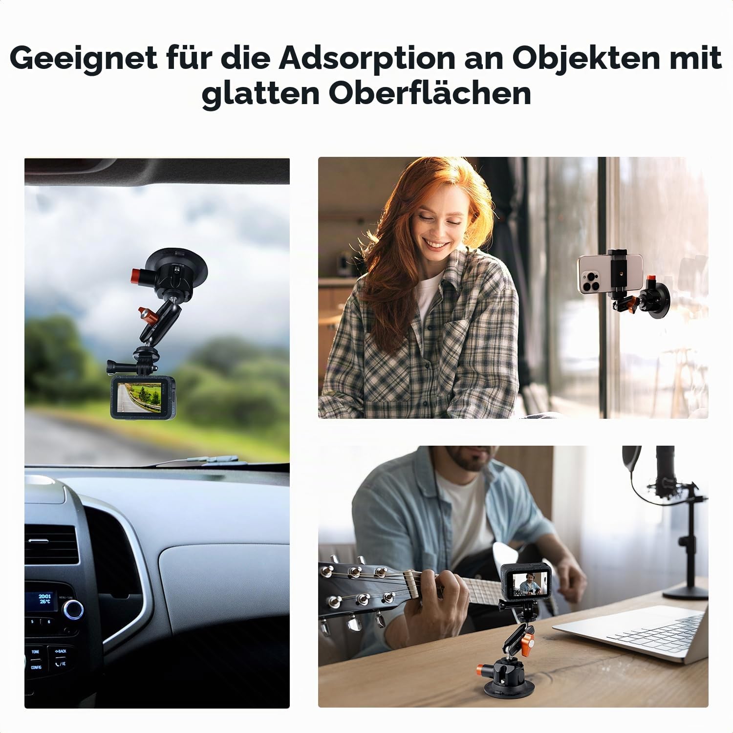 K&F CONCEPT 3" Saugnapfhalterung, Kugelkopf, 1/4" Gewinde | Zentrierbohrung, Für Auto, GoPro, DJI Osmo Action 5 4, Insta360 X5 X4, Handy, MS44