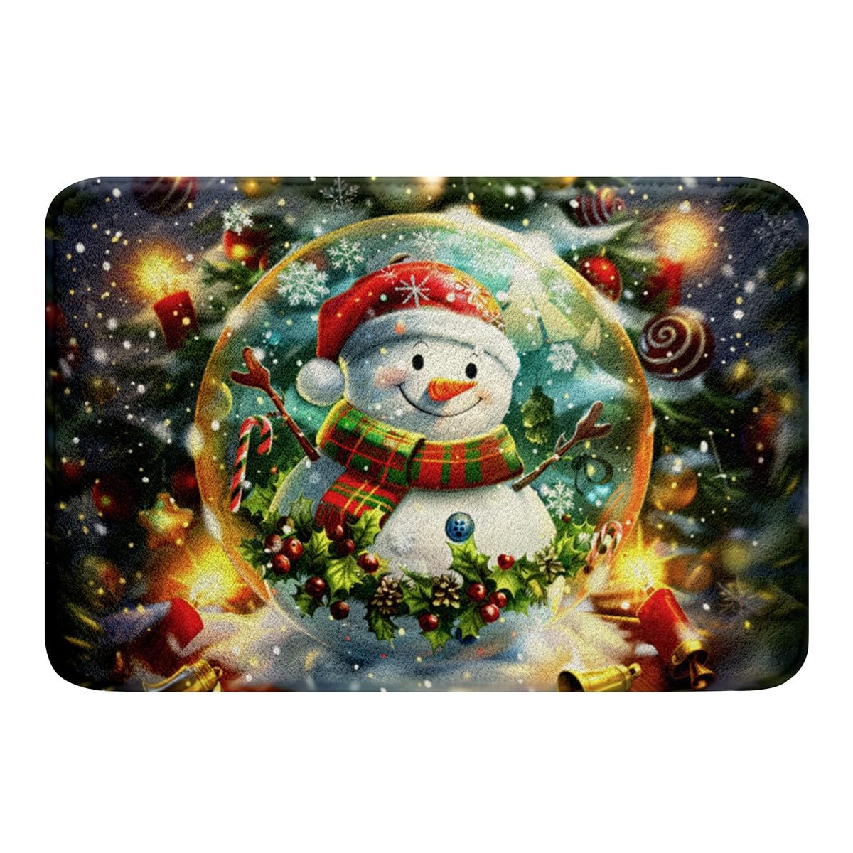 Lot De 4 Décorations De Noël Pour Salle De Bain - Housse Pour Abattant De Toilette, Tapis Et Rideau De Douche - Thème De Noël - Bonhomme De Neige, Arbre, Nain