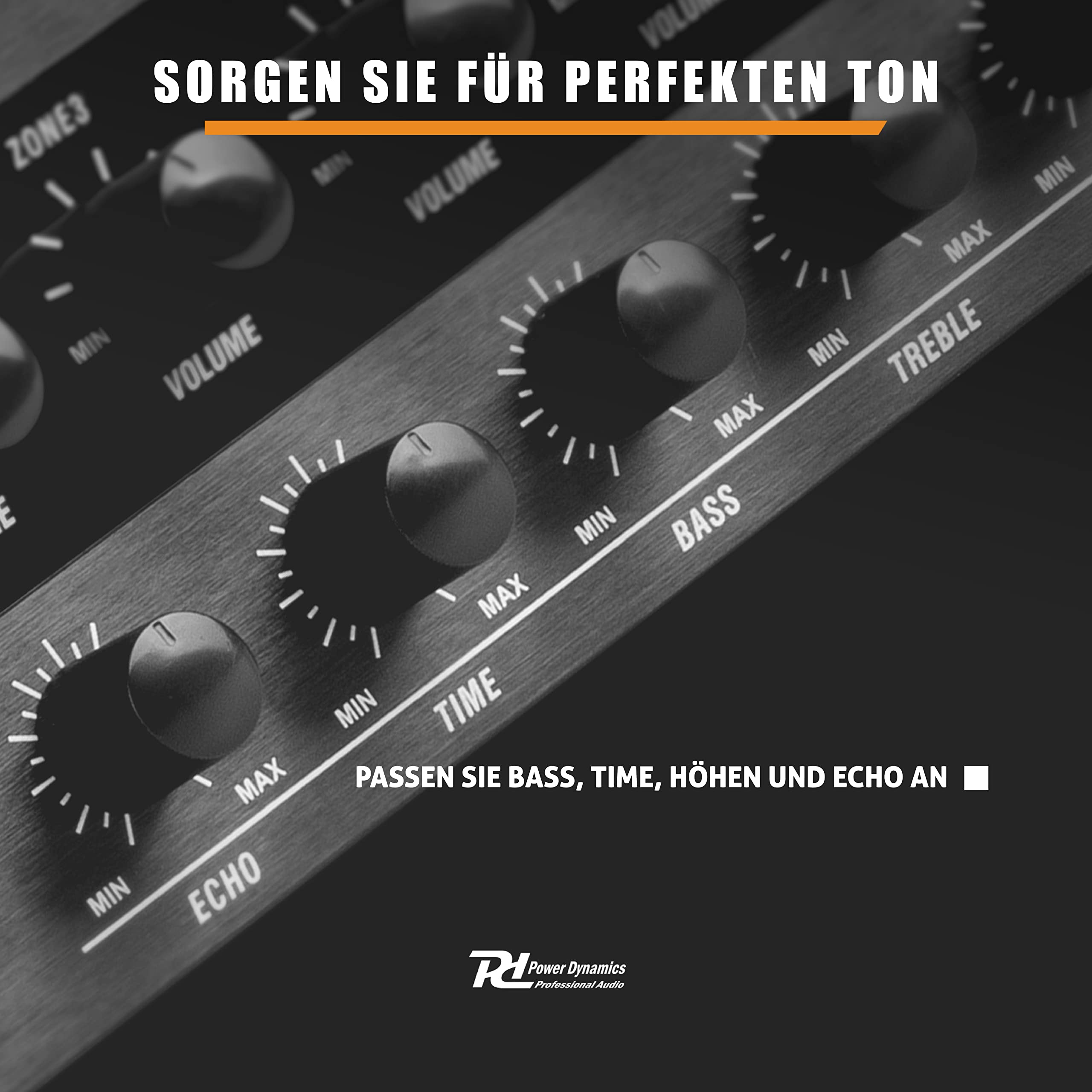 Power Dynamics PDW500MP3 - Verstärker, PA Mixer, 6-Zonen-Verstärker, 500 Watt, Bluetooth, MP3, für 100V- Soundsysteme, RCA-Inputs, MIC-IN, 3-Band EQ, Mehrzonen Endstufe