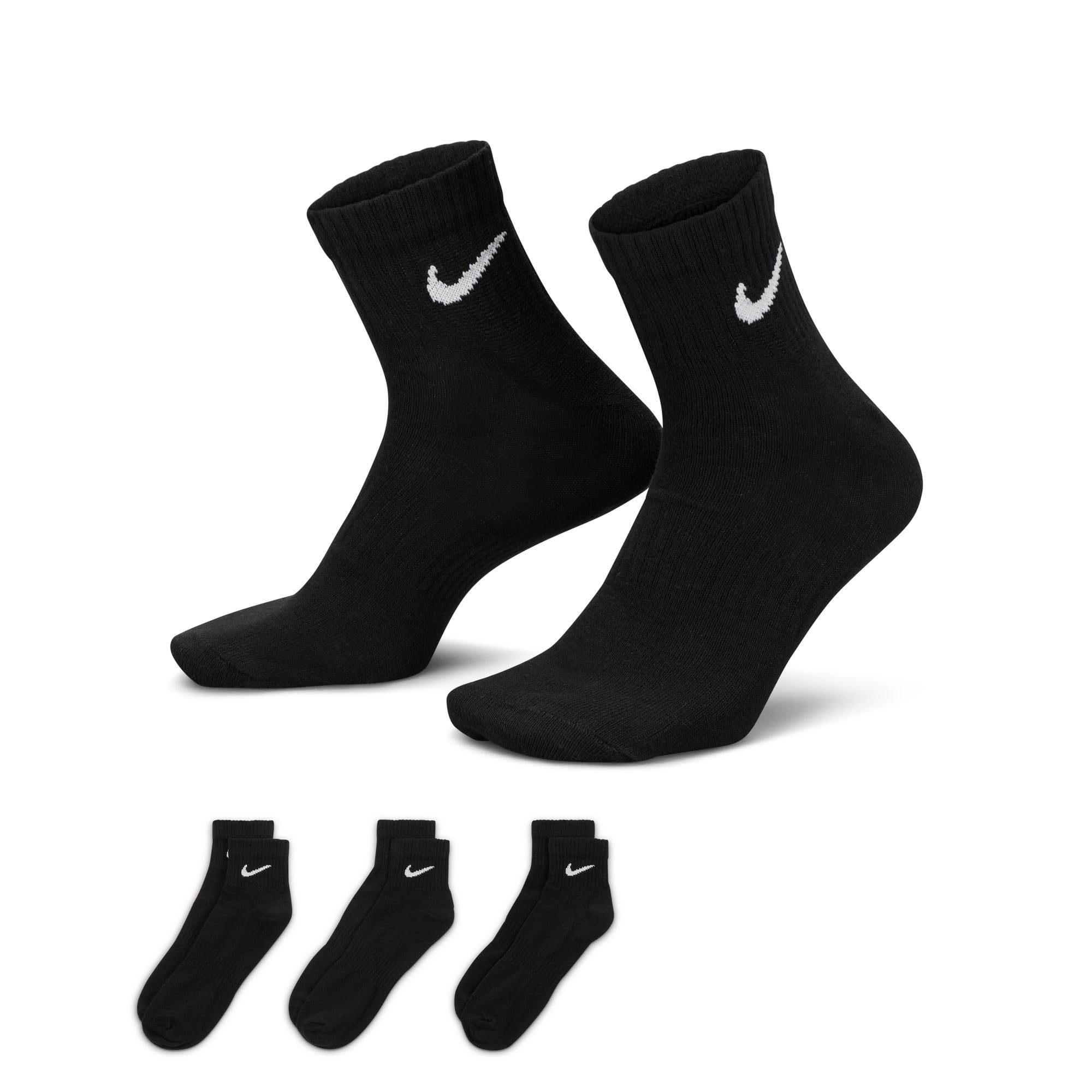 NIKE Mens Everyday Lightweight Socks, Black/White, XL EU