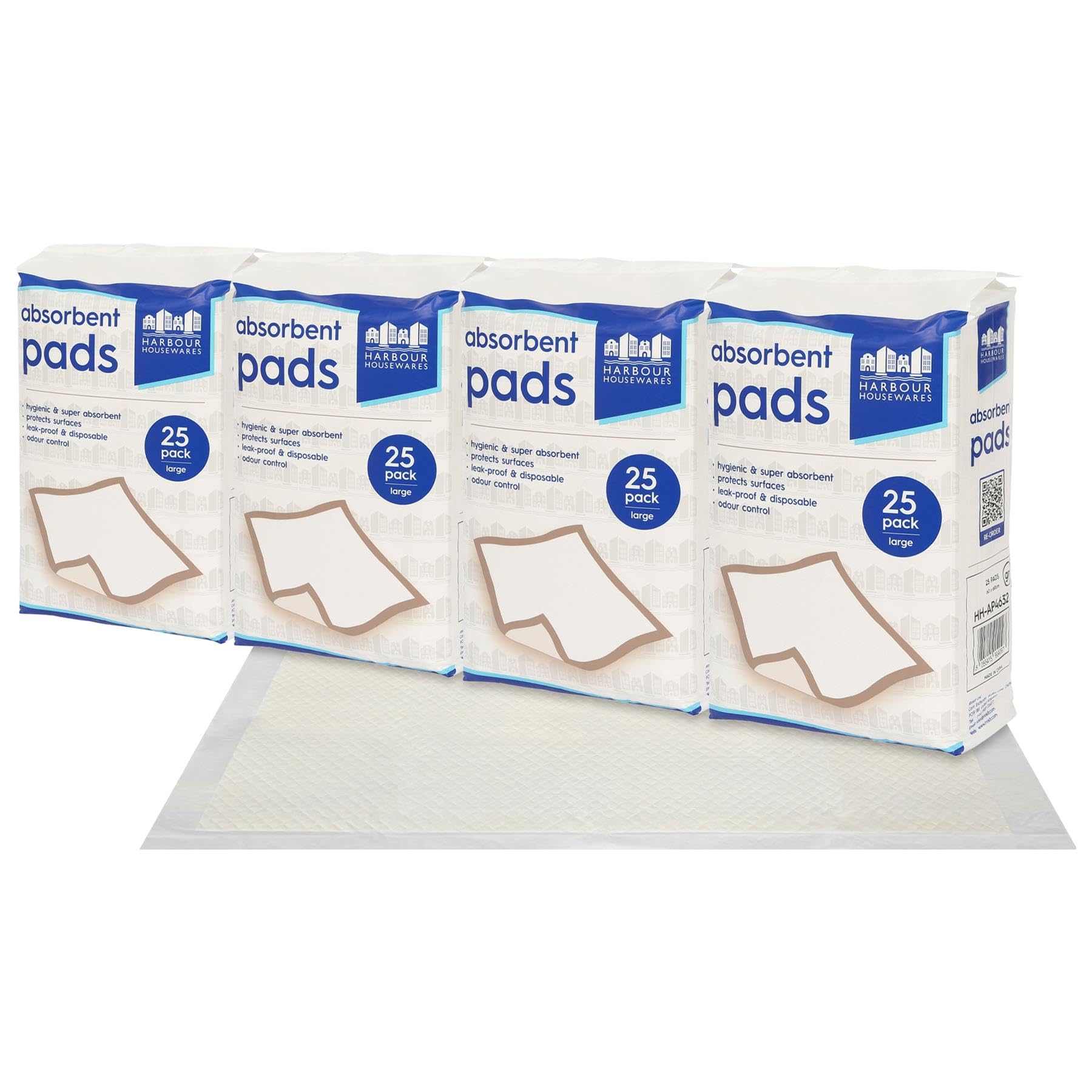 Harbour Housewares White 100X Disposable Incontinence Bed Pads - 60Cm X 60Cm - Large Waterproof High Absorbency Underpads Mattress Protector Overnight Bed Wetting Sheets Incontinence Pads