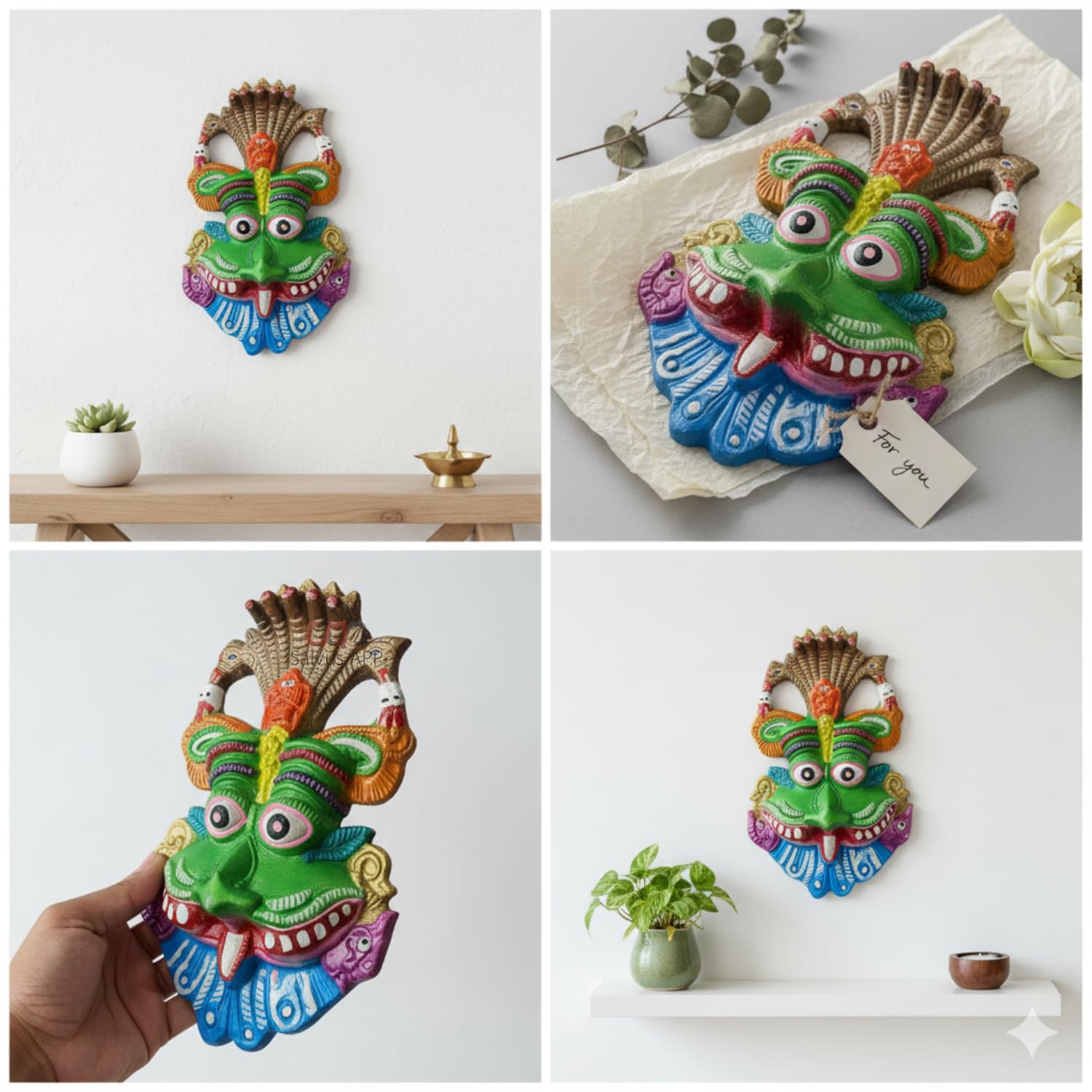 Salvus APP SOLUTIONS Sacred Guardian: Metal Narsingh Kirtimukha Wall Hanging with Shesh Naag & Ganesha Mask Wall Hanging Nazar Battu—Divine Protection and Evil Eye Shield for Your Home (Green_6 INCH) 3