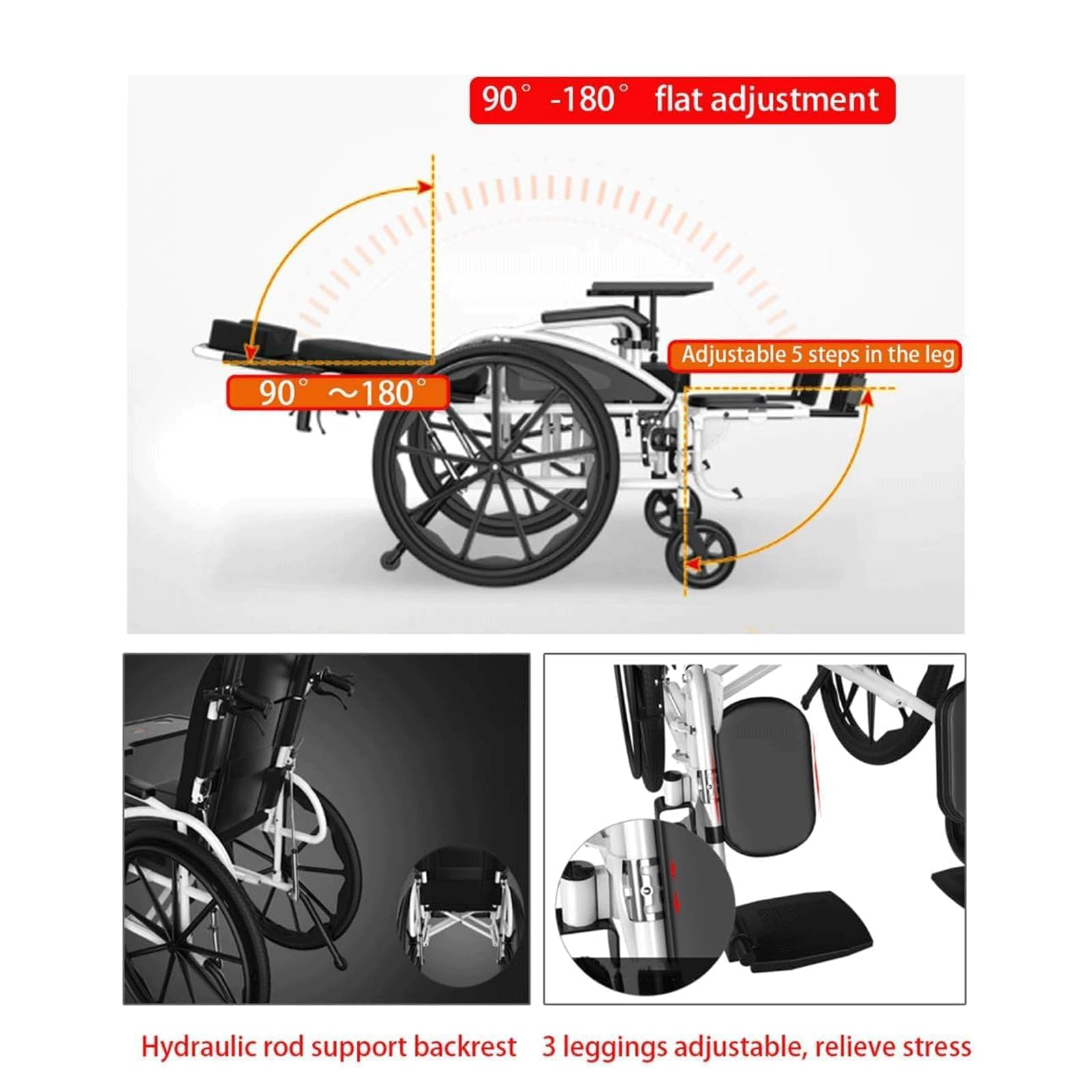 Silla de Ruedas Silla de Ruedas Ligera con reposacabezas, Silla de Ruedas Plegable para Transporte, Silla de Ruedas eléctrica, Ruedas traseras Grandes portátiles de 18 Pulgadas Portátil
