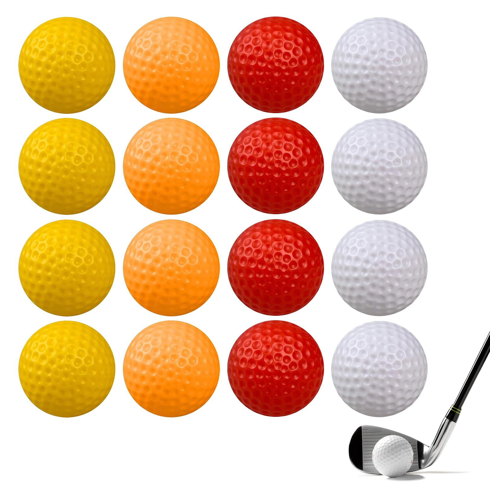couduan 16Pcs Golf Practice Balls, Plastic Foam Golf Ball, Soft Golf Training Balls, Spone Dimpled Exercise for Pro Golfs Swing Training Aids Home Office Indoor Outdoor Backyard (4 Popular Color)