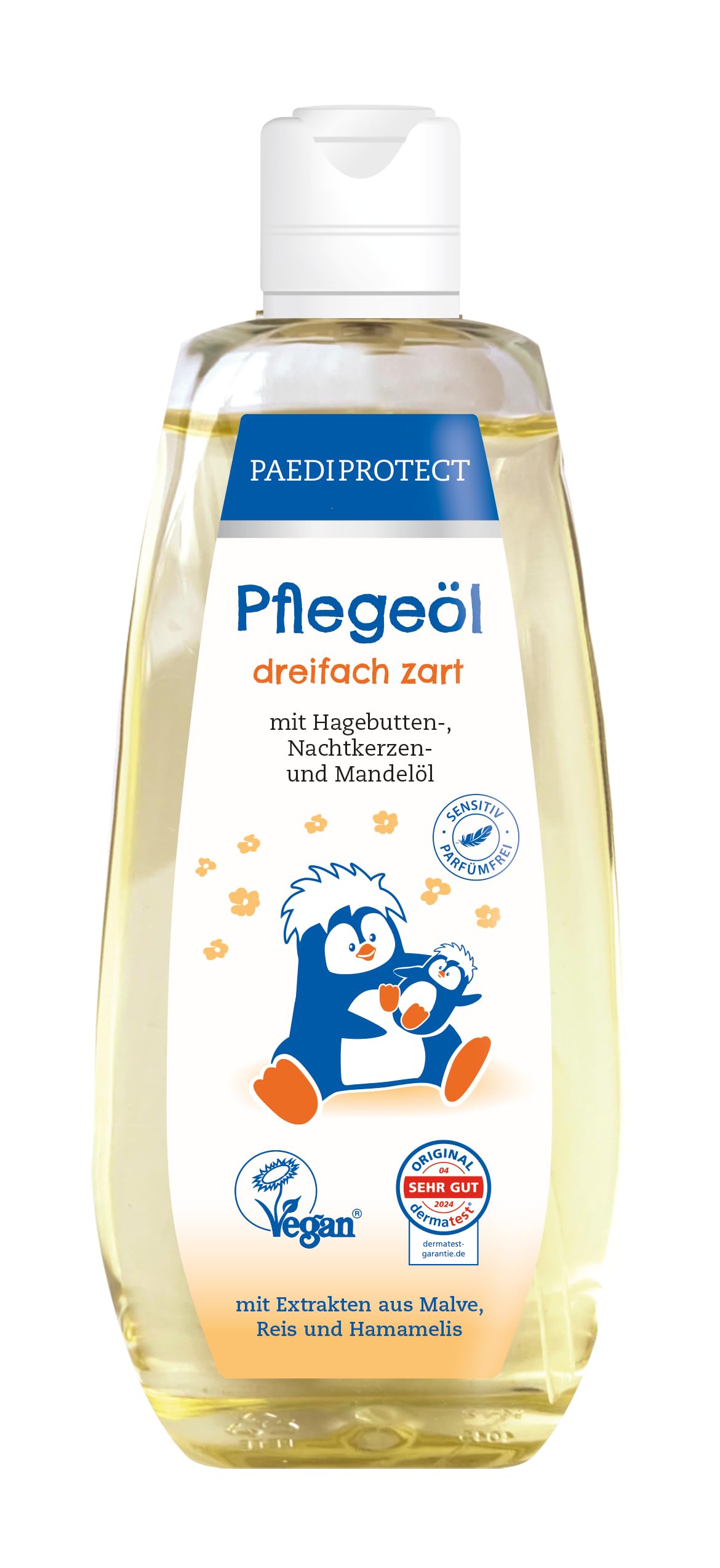 PAEDIPROTECT Pflegeöl für Babys & Kinder 200 ml, Babyöl mit Mandelöl für junge Haut, Körperöl zur milden Hautpflege und Reinigung im Windelbereich, Hautöl ohne Parfüm & Mikroplastik, vegan