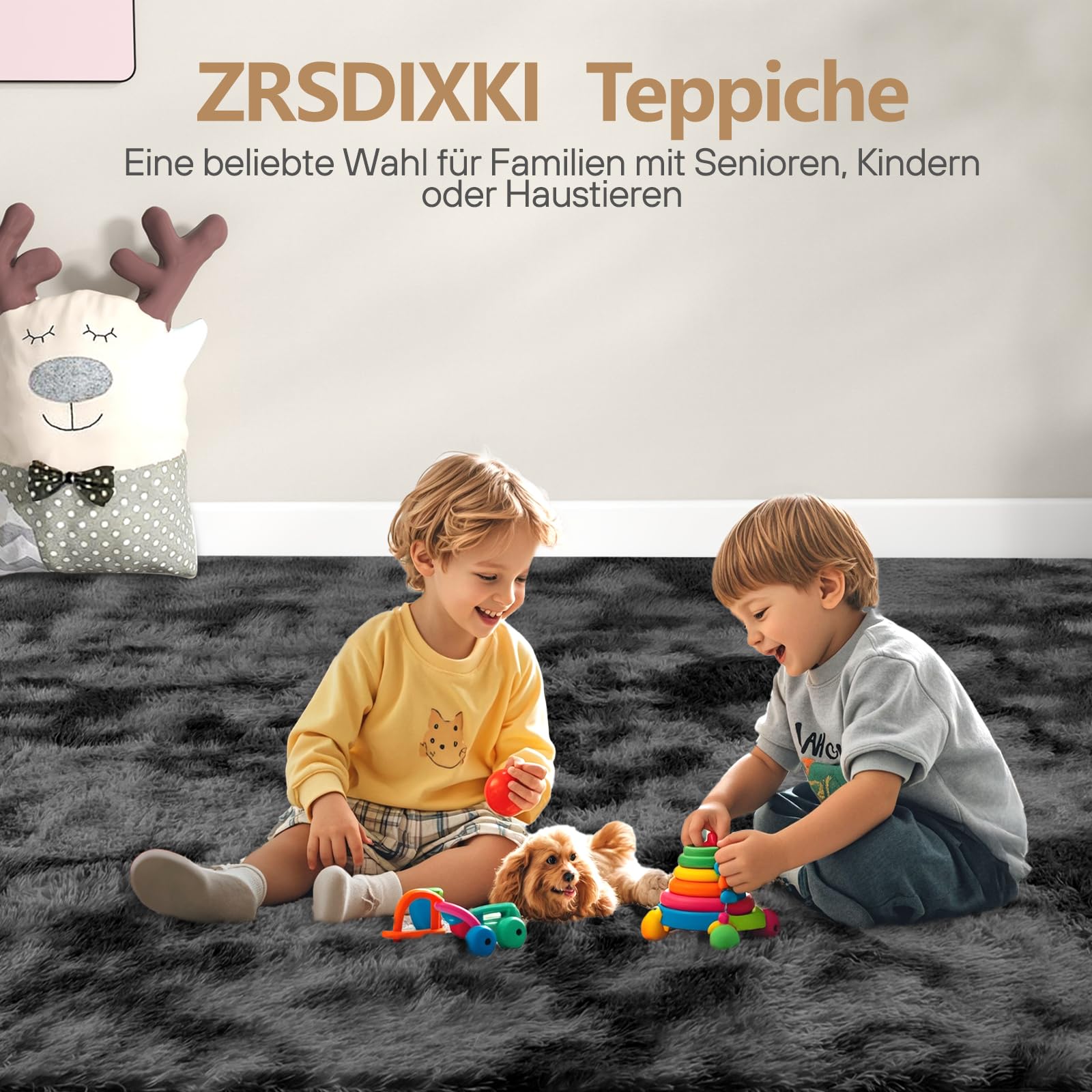 Teppich Wohnzimmer 200 x 300 cm: Hochflor Teppich Grau | Flauschiger Shaggy Teppich, Waschbar & Rutschhemmend, Weicher Polyester Teppiches für Schlafzimmer, Kinderzimmer