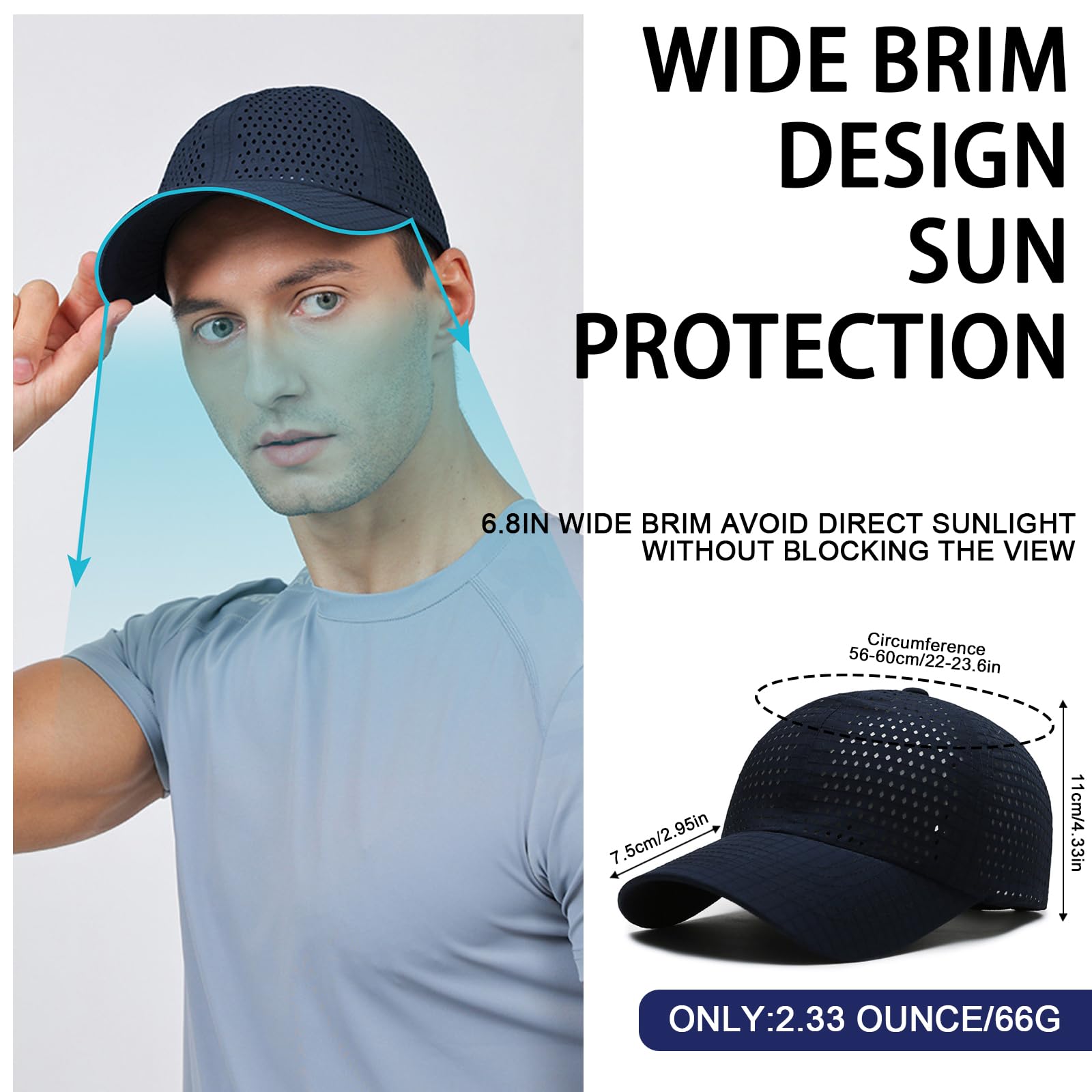2 Confezioni Cappello da Baseball Uomo Donne，Traspirante Cappellino Visiera Asciugatura Rapida Sport Aperta，Leggero Pieghevol Tennis da Golf Berretto Baseball cappelli da Sole Estivo Regolabile