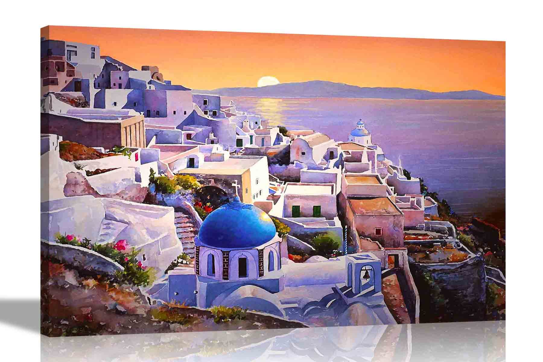 Artley Prints Multicoloured Island Of Santorini, Greece Canvas Wall Art Prints Home Decor Pictures Cityscape Artwork Framed And Stretched Art Deco Framed Posters 76 X 50Cm (30 X 20 Inches)