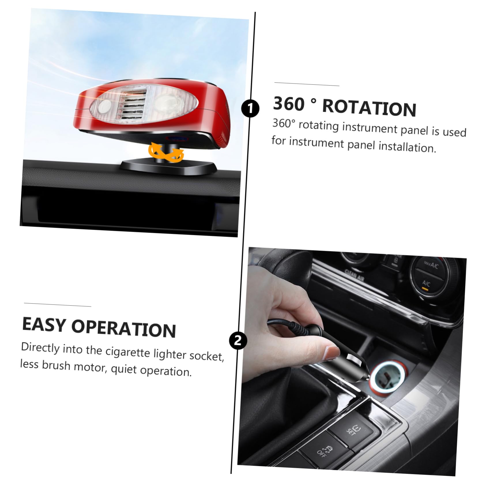 Desempañador Portátil para Coche 150w, Calentador de Vehículos | Montaje en Salpicadero, Giro 360°, Plástico y Metal, Uso en Vehículo, Parabrisas