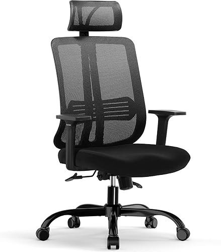 COMHOMA Silla de oficina ergonómica, silla de oficina con respaldo alto, silla de computadora de malla con soporte lumbar ajustable, reposabrazos y