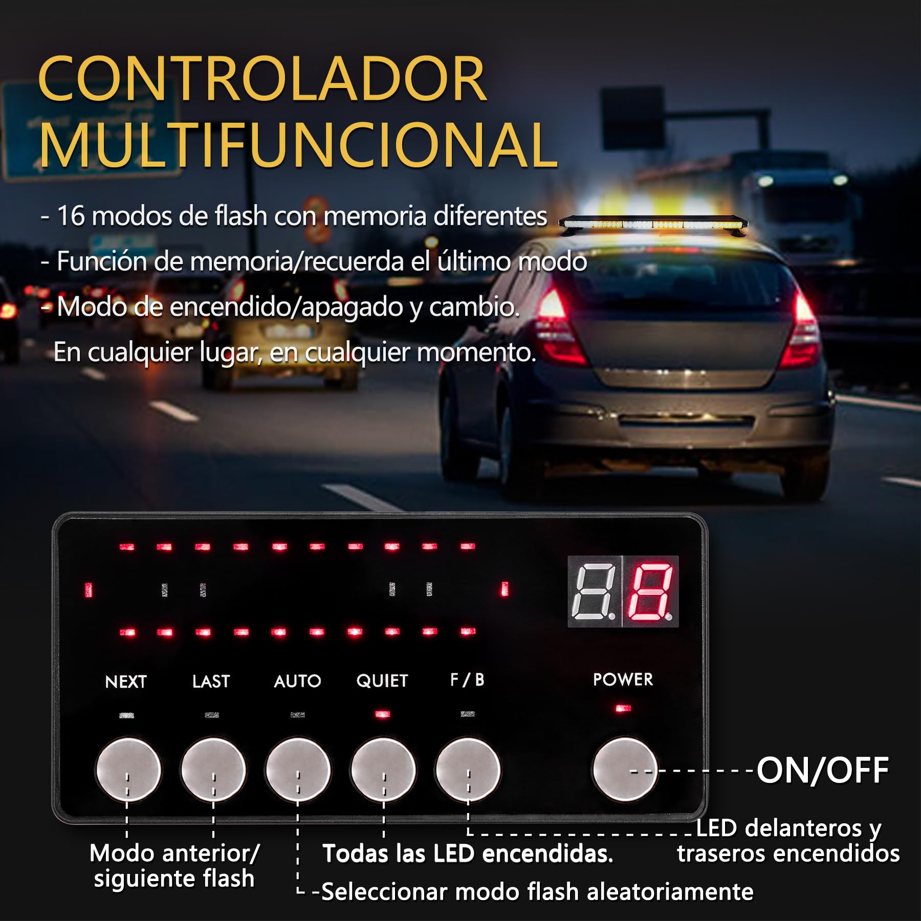 Rotativo LED Tractor, Barra Luz Emergencia Ámbar 95 cm, 80 LED, 12-24V, Magnética 360°, 16 Modos, Girofaro Baliza Señalización para Vehículo, Camión y Obra