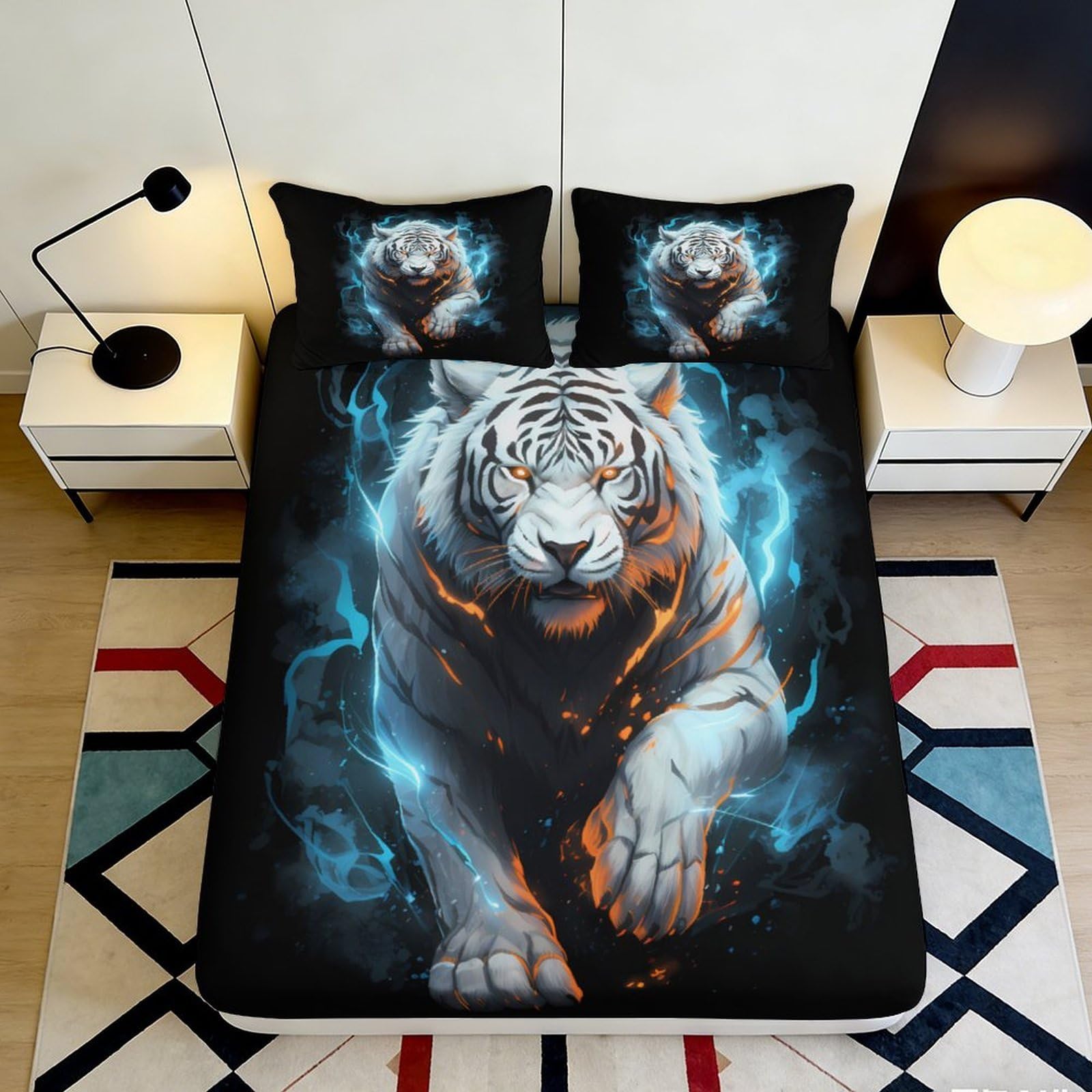 Uynsixtme Style-5 3D Printed Tiger Theme Fitted Sheet Microfiber Non-Slip Deep Pocket Bedroom Bedding Tiger Mattress Fitted Cover For Adults 90X200x25cm
