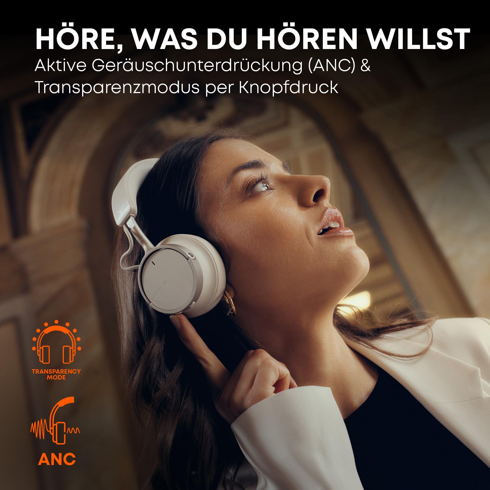 beyerdynamic AVENTHO 100 Wireless On-Ear Kopfhörer mit aktiver Geräuschunterdrückung, 60 Stunden Akkulaufzeit, faltbares Design, austauschbare Ohrpolster, in Cream - neues Update per App verfügbar