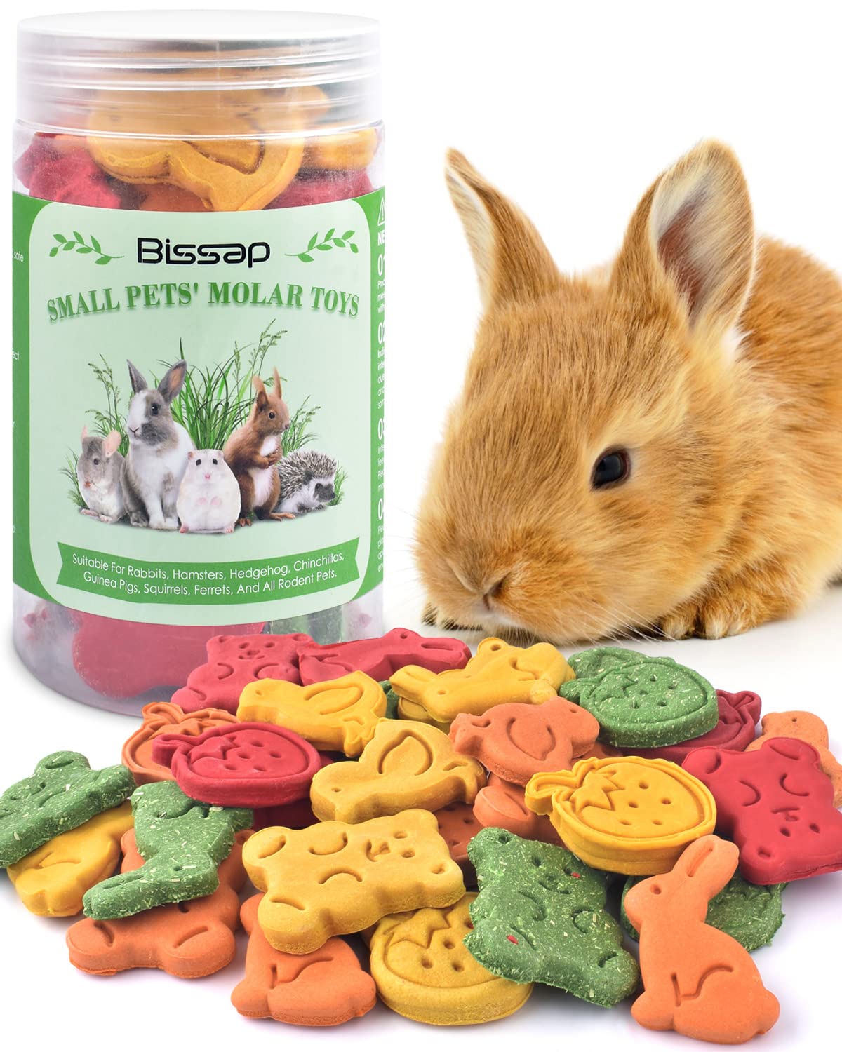 Bissap 32PCS Bunny Chew Toys, Mixed Natural Timothy Hay Pumpkin Strawberry Carrot Chinchillas Chewing Toys and Treats for Rabbit Bunny Guinea Pig