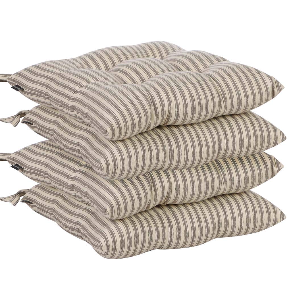 Dibor Dining Chair Seat Pad Set of 4 Tie On Chair Cushions (Grey Stripe) โ image 1