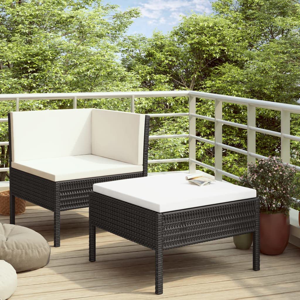 Set sala da giardino con cuscini, in polyrattan nero, set lounge per giardino, terrazza, balcone, numero di articoli 210206