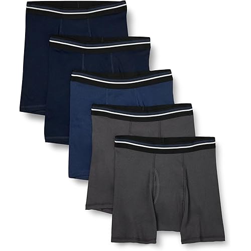 Amazon Essentials Men's Underwear Boxer Briefs, Comfortable Cotton, Tag-Free, Pack of 5