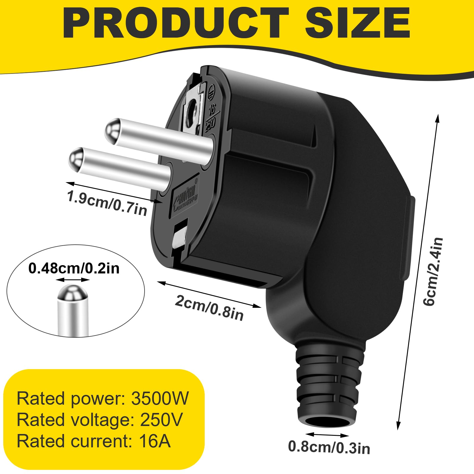 Temolink Schuko Stecker 3er Set – Flach, 16A/250V, Für Kabel Bis 1,5 Mm²