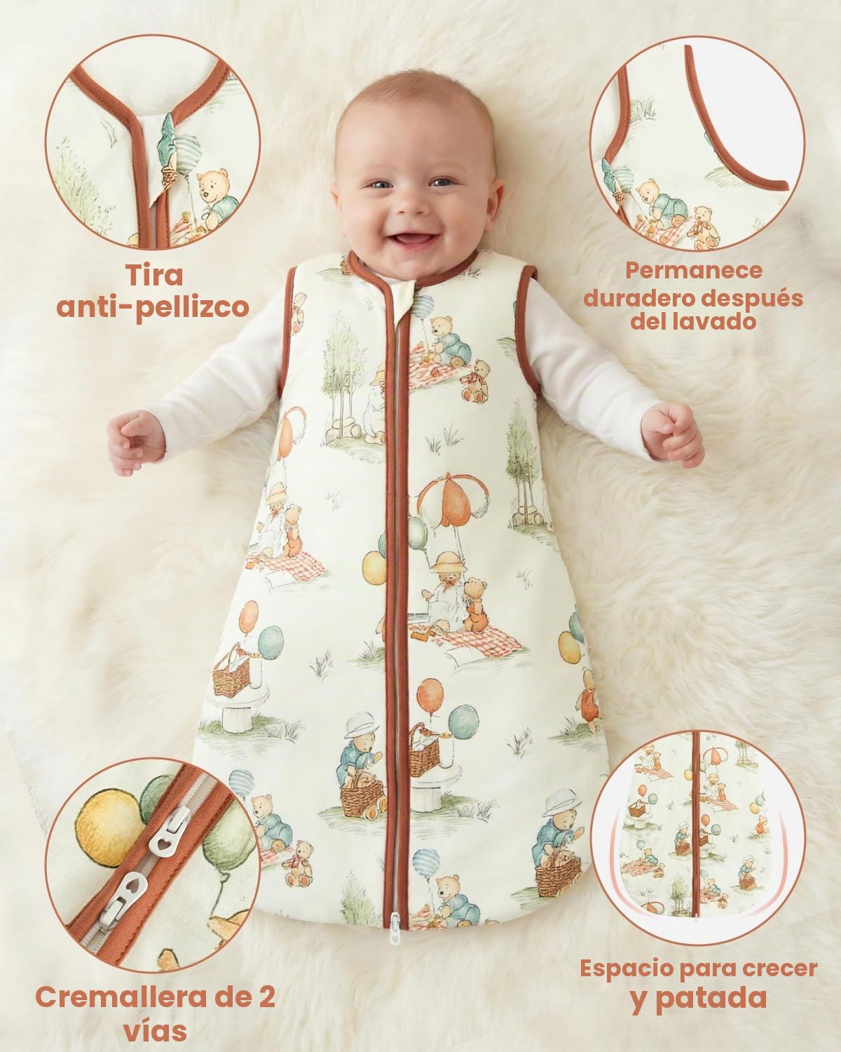JiAmy Saco de Dormir Bébé Saco Dormir Bebe Invierno 1,5 TOG, Súper Cálido para Unisex Niñas Niños Oso naranja 0-6 Meses