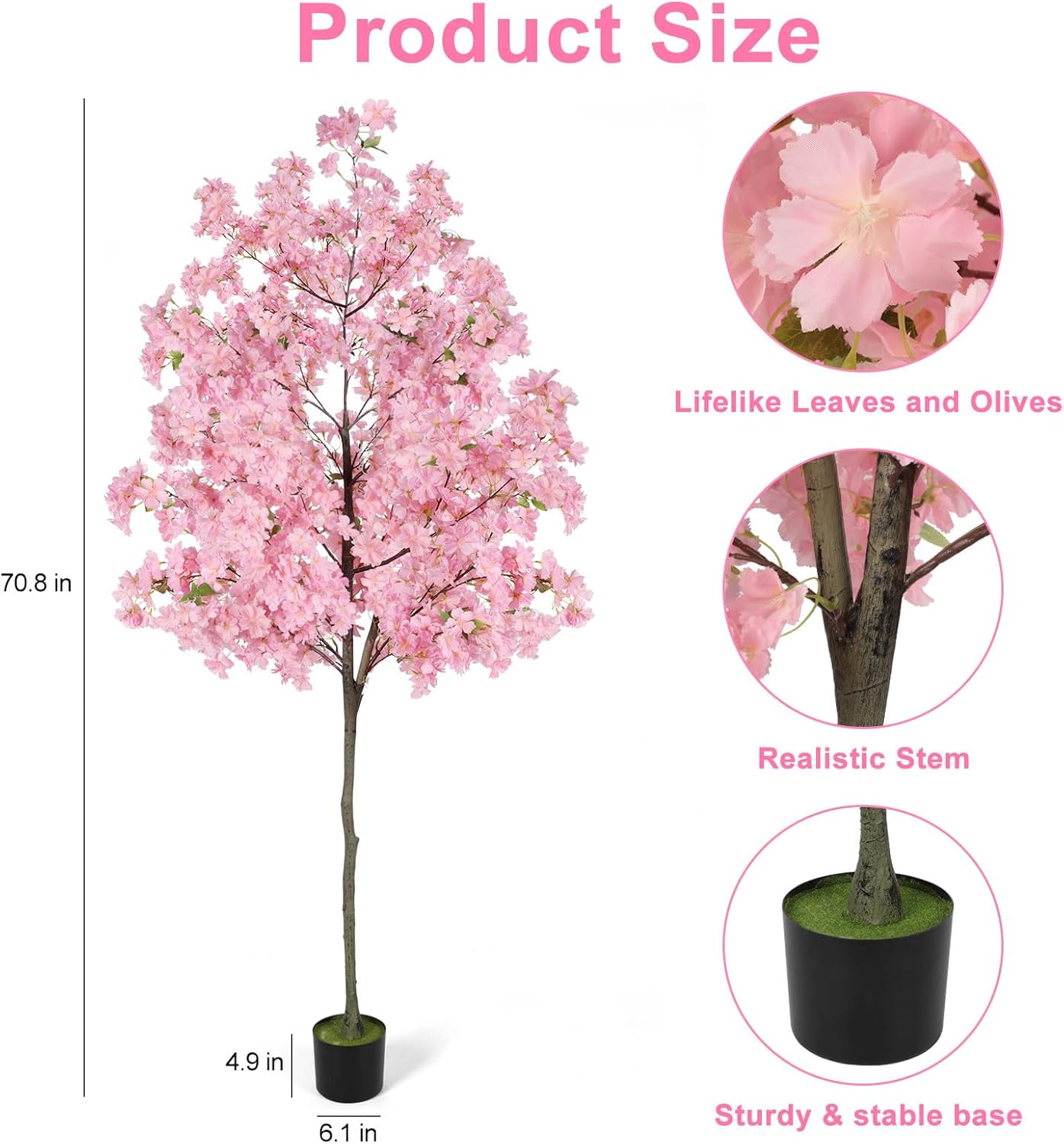 Cherry Blossom Artificial Tree, Fake Tree Faux Silk Plant with Plastic Nursery Pot,Artificial Plants for Home Office Indoor Decor
