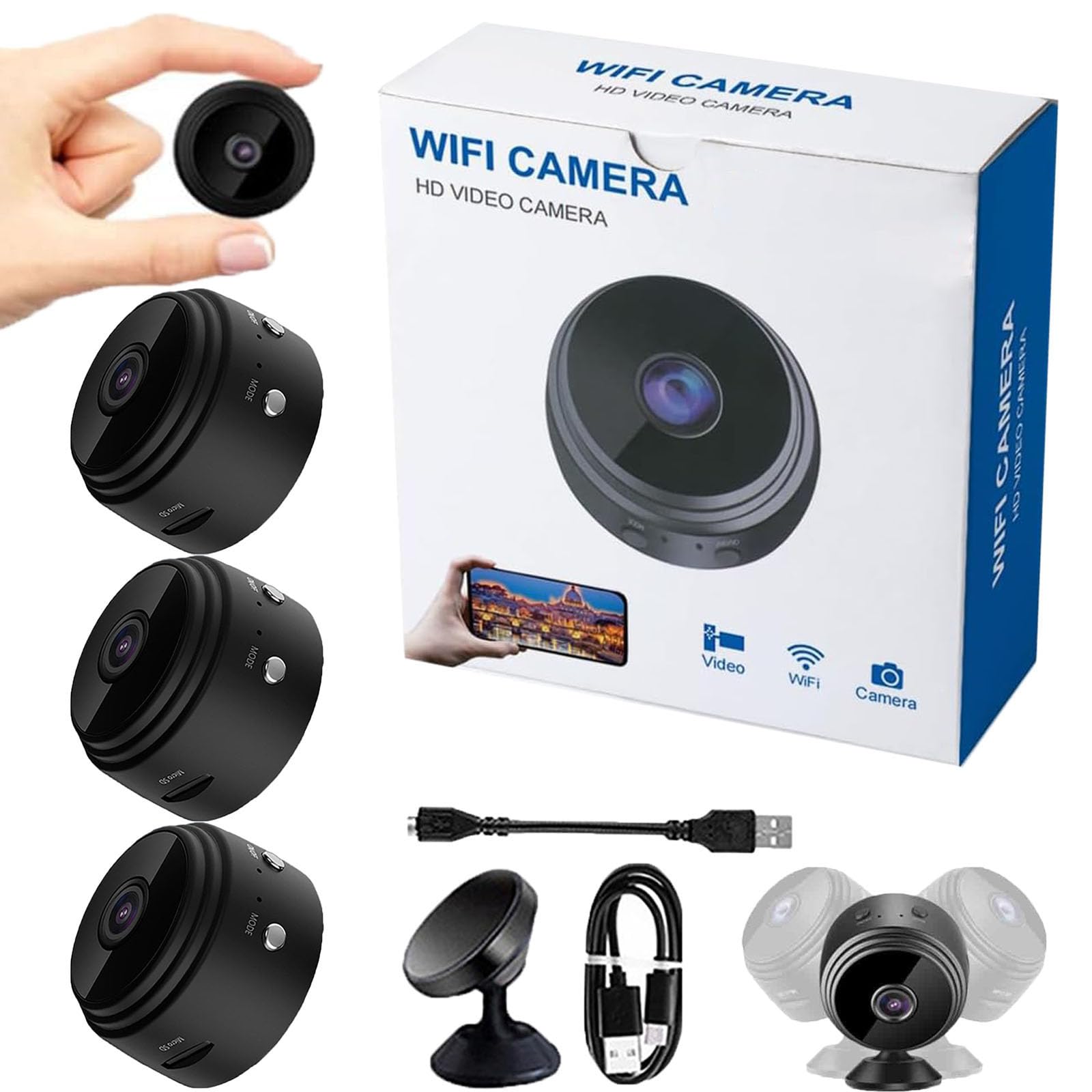 2024 New Vista Focus Magnetic Mini Security Camera, Vistafocus Security Camera, Pixielens Pro Security Camera 1080p Outdoor and Indoor Use Home Security Camera Night Vision Motion Detection (Black*3)