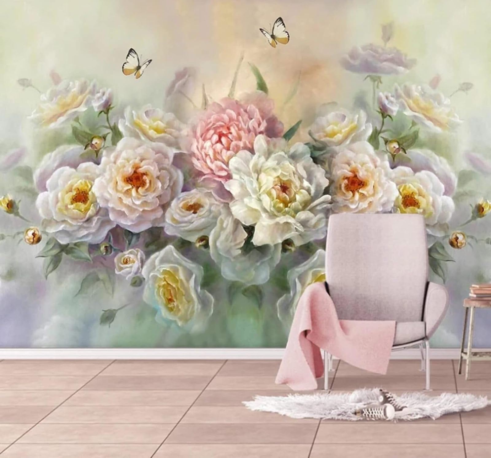 XLMING Vintage Beautiful Rustic Floral Butterflies 3D Wallpaper Luxury Home Dining Decor Paste Sofa Living Room The Wall for Bedroom Mural-430cm×300cm