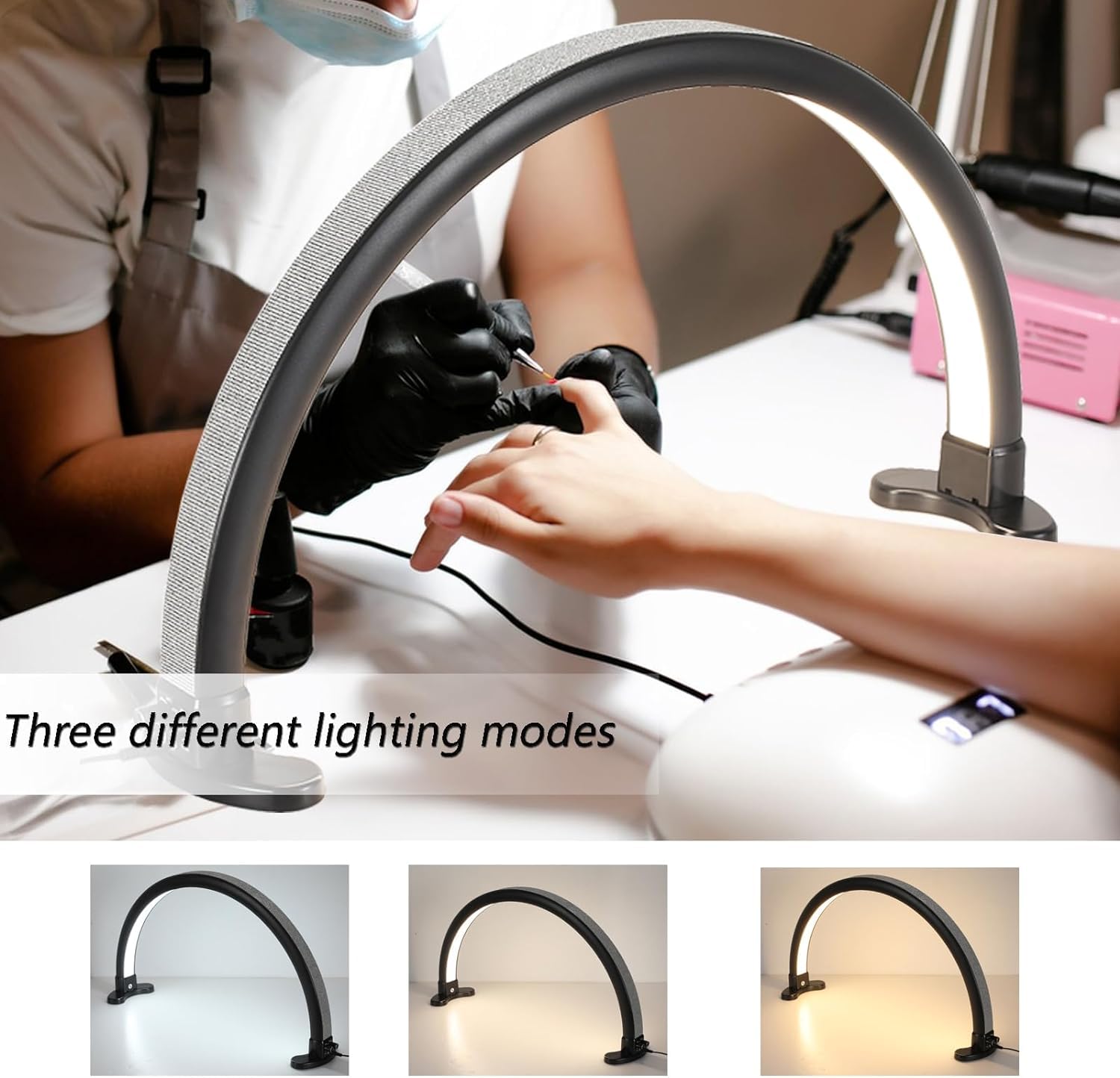 Lampada da scrivania a mezzaluna, lampada a mezza luna per unghie, luce per estetiste, con attenuazione continua e temperatura del colore, opzioni multicolore