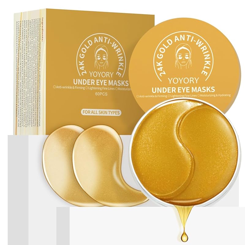 Máscaras de hidrogel para a região dos olhos com colágeno, ácido hialurônico e 24K Gold, 60 unidades