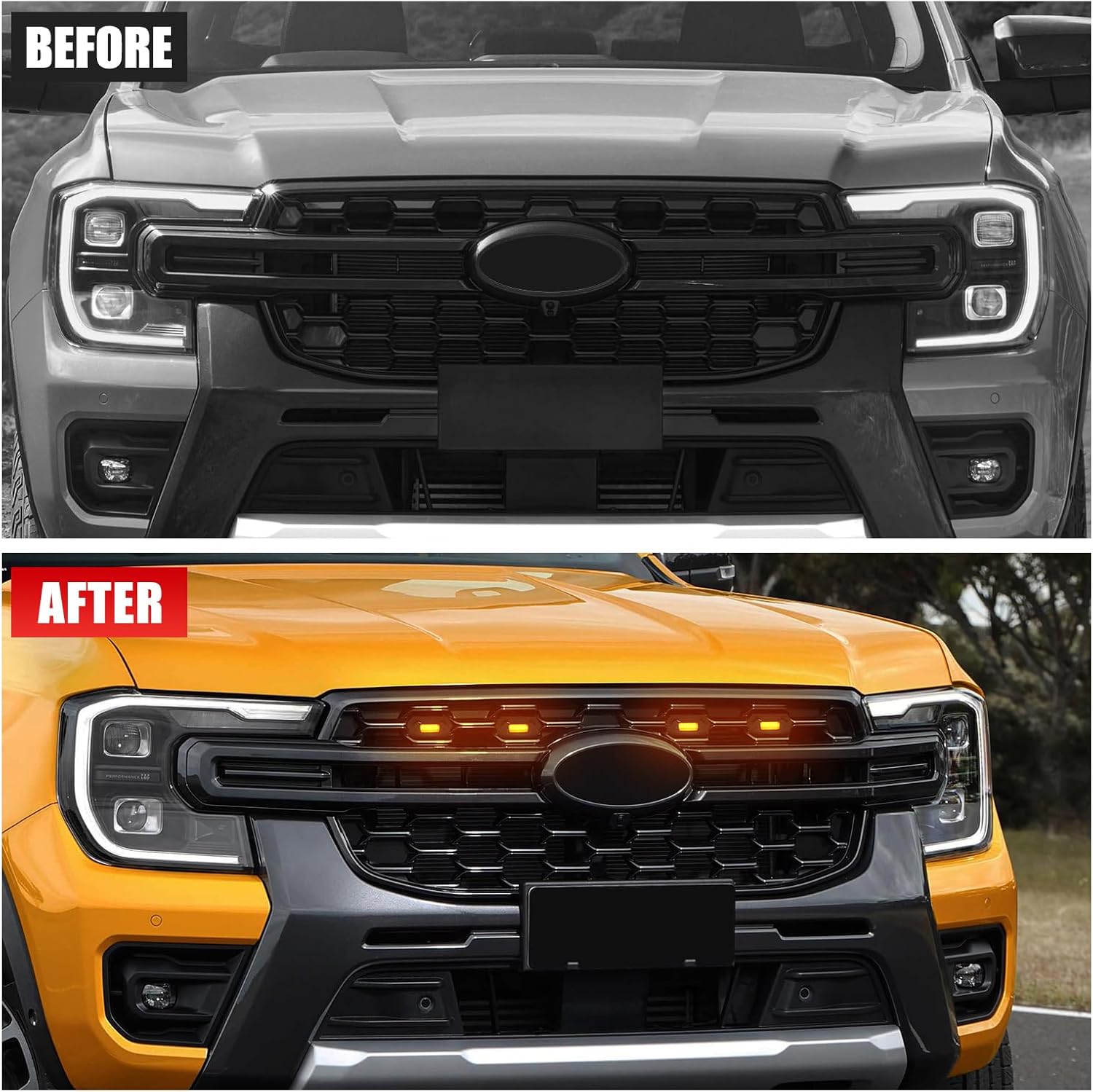 Upgraded 4 PCS Led Grill Lights Compatible with Ford Ranger T9 2022-2025 Fuse and Instruction Included-Yellow - Yellow Lens