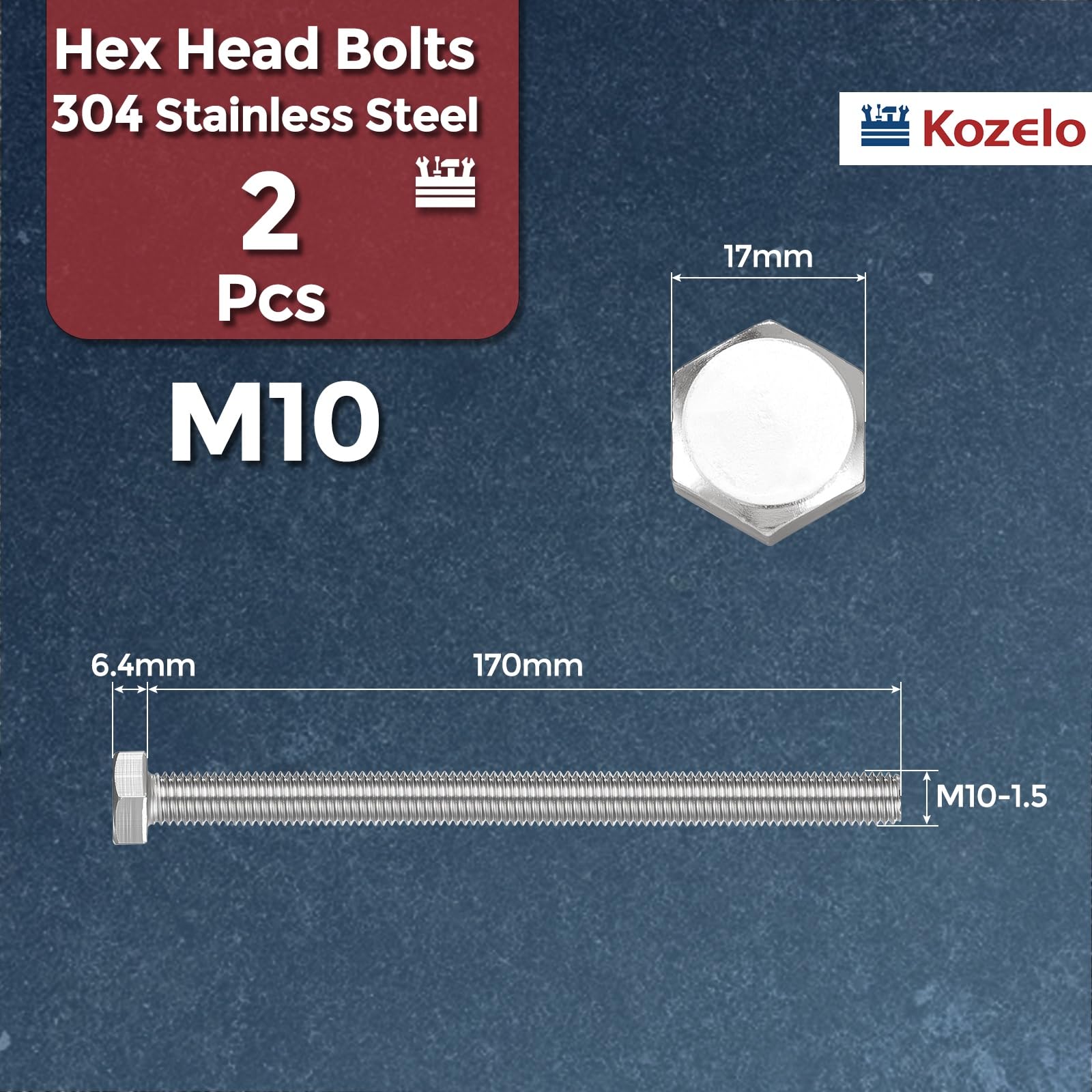 Kozelo 2 Pcs Hex Head Screws Bolts - Image 2