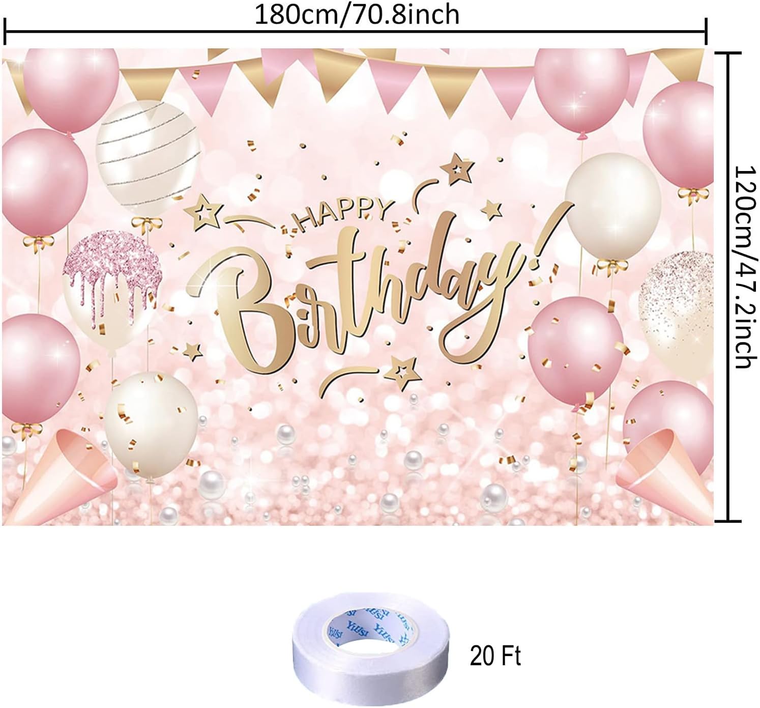 ピンクゴールド 誕生日パーティー 背景 ローズゴールド Happy Birthday バナー ピンクゴールド 写真撮影背景 女の子用