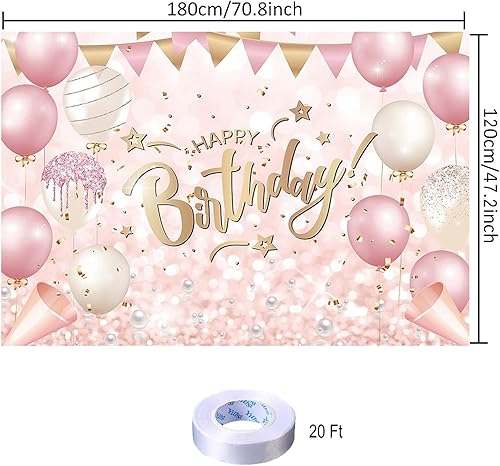 Miniatura 2 de Telón de fondo de fiesta de cumpleaños de oro rosa, pancarta de feliz cumpleaños, fondo de fotografía de oro rosa para niñas, decoración del hogar,