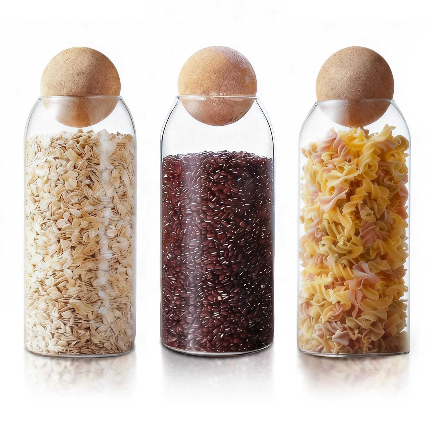 HomeyHoney Storage Jars with Lids Airtight,Set of 3 Glass Storage Jars with Cork Ball,1200ml Glass Containers with Lids for Candy Bar, Kitchen, Biscuits, Sweets, Coffee Beans