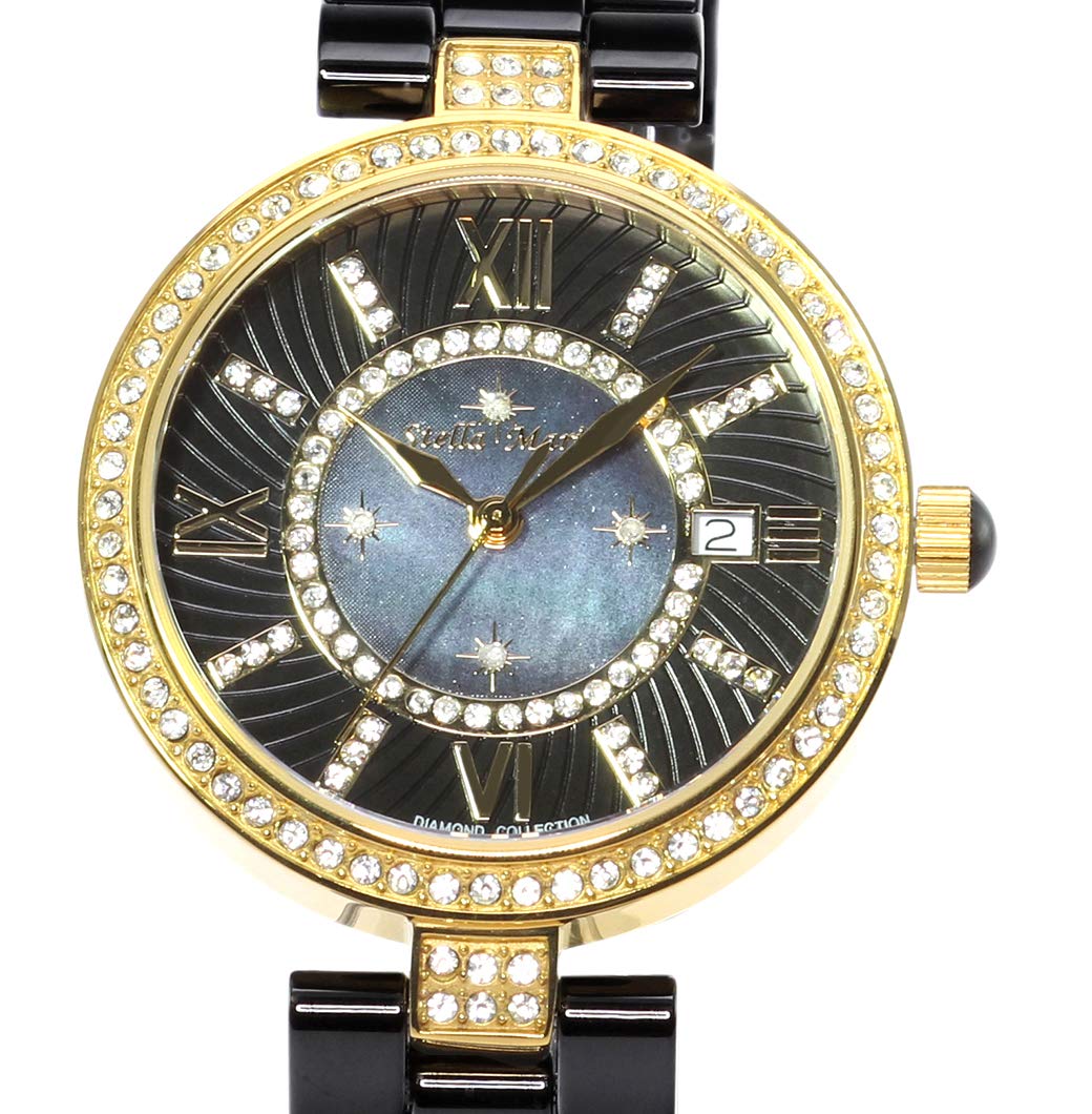 Stella Maris Damen Armbanduhr - Analog Quarz - Premium Keramik Armband - Perlmutt Zifferblatt - Diamanten und Swarovski Elemente - STM15SM6