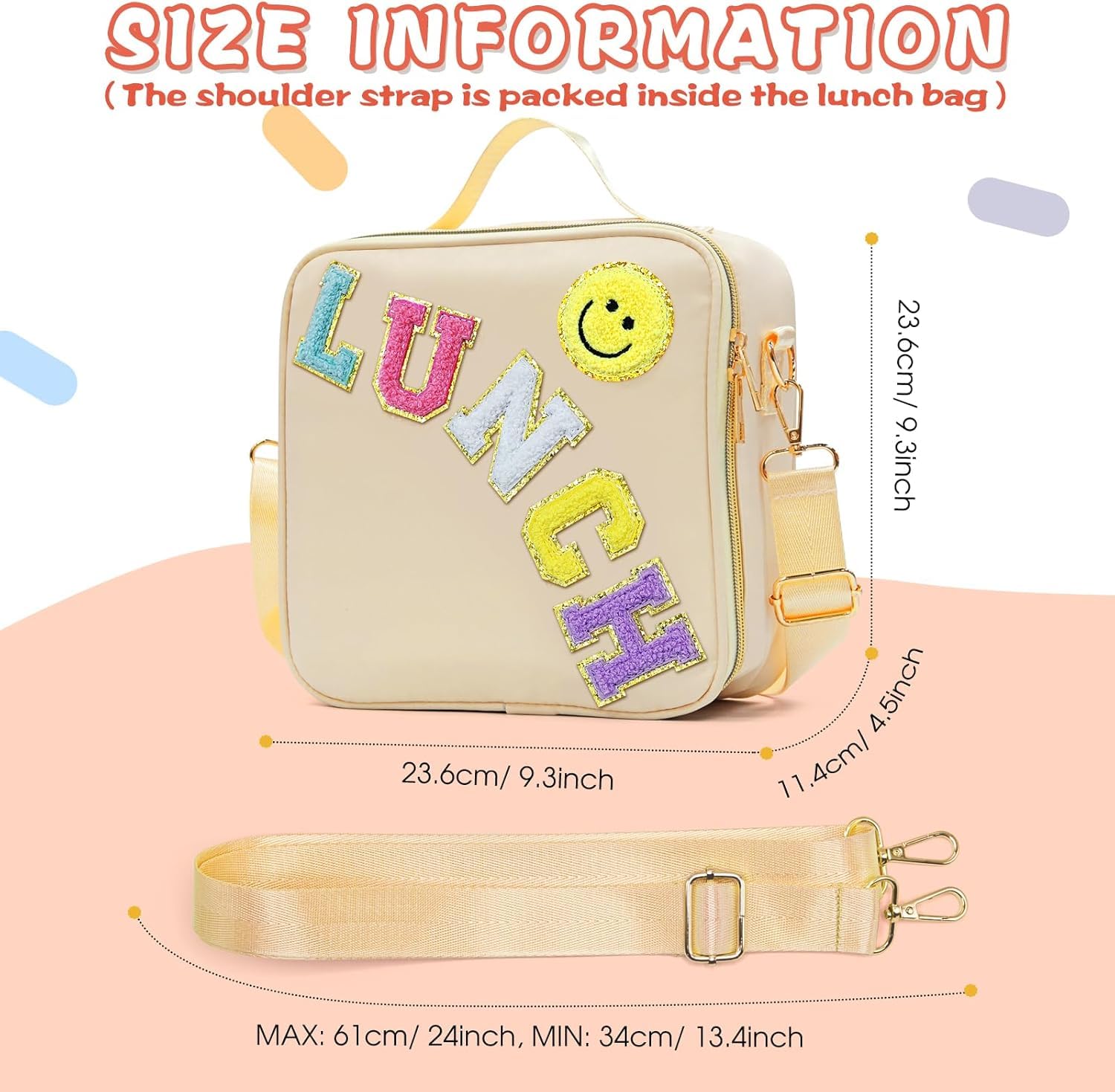ZAKSTAR Insulated Lunch Bag for Kids and Women, Large Preppy Lunch Bag with Adjustable Shoulder Strap - Image 4