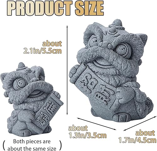 Miniatura 2 de Un par de mini estatuas de perros Foo, decoración de figura de león para oficina en casa, escultura de león de piedra en miniatura para decoración