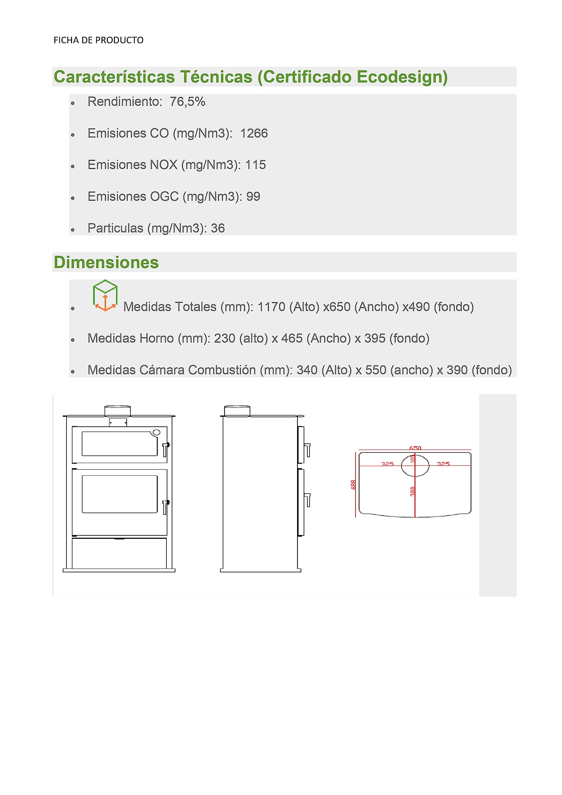 Poêle à Bois MULHACEN Bûcher 11,60 kW avec Four, Plateau Acier Inoxydable et Grille
