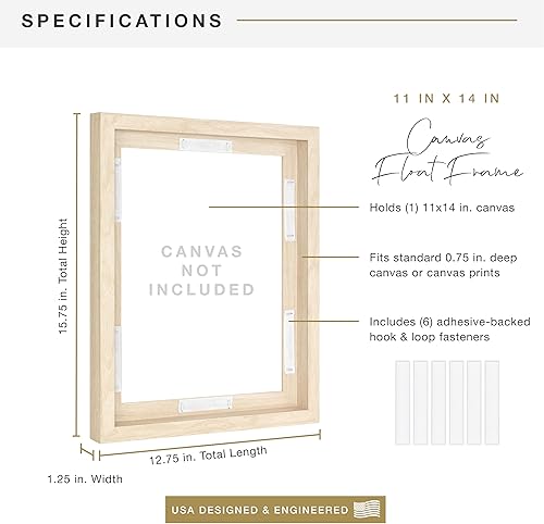Miniatura 3 de MCS Marco de lienzo flotante, marcos de arte para pinturas en lienzo con cierres adhesivos y accesorios para colgar, veta de madera natural, 11 x 14