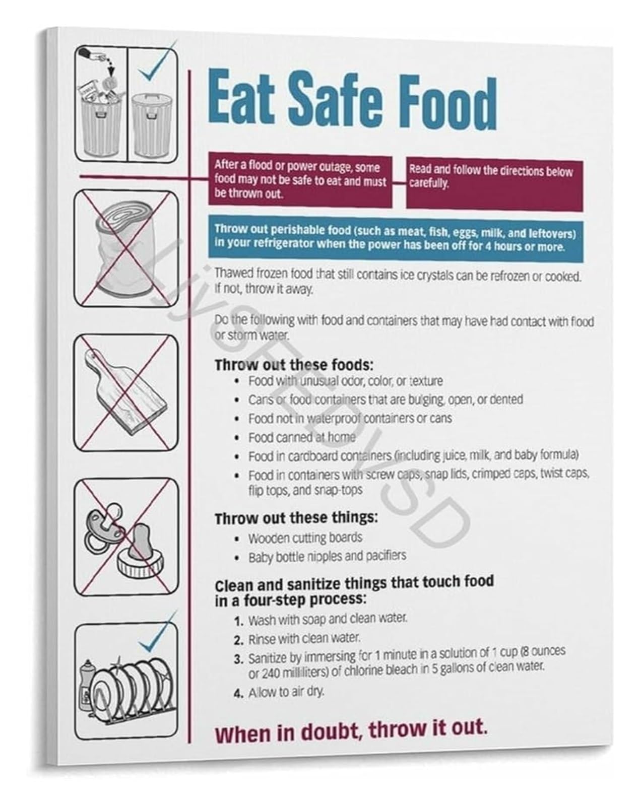 IDGTTLDF Emergency Food Poster How To Eat Safe Food During Power Outage And Disaster Preparedness Guide Unframed,16x24inch(40x60cm)