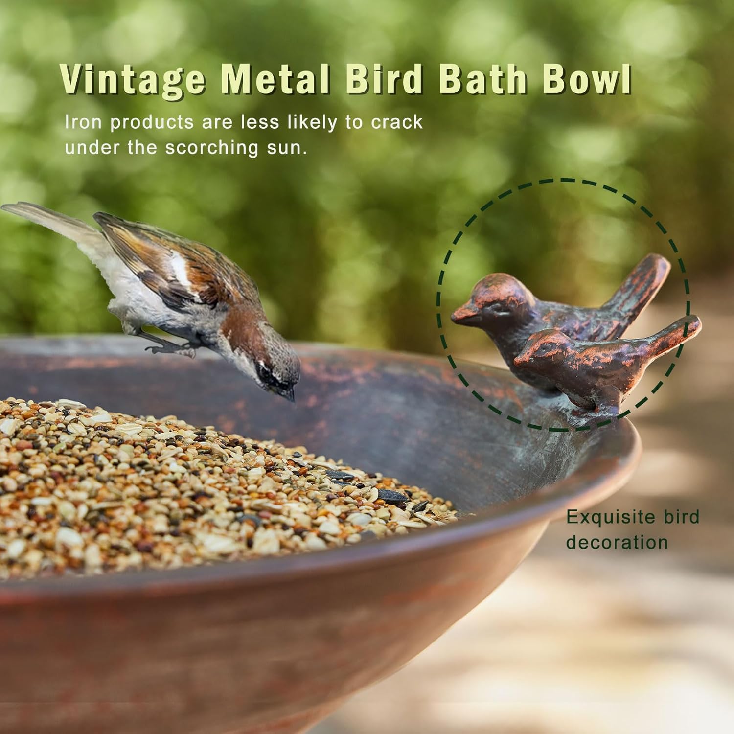 27.5’’H Cast Iron Pedestal Bird Bath,Metal Bird Bath for Outdoor,Vintage Metal Bird Bath Garden Decoration - Image 5