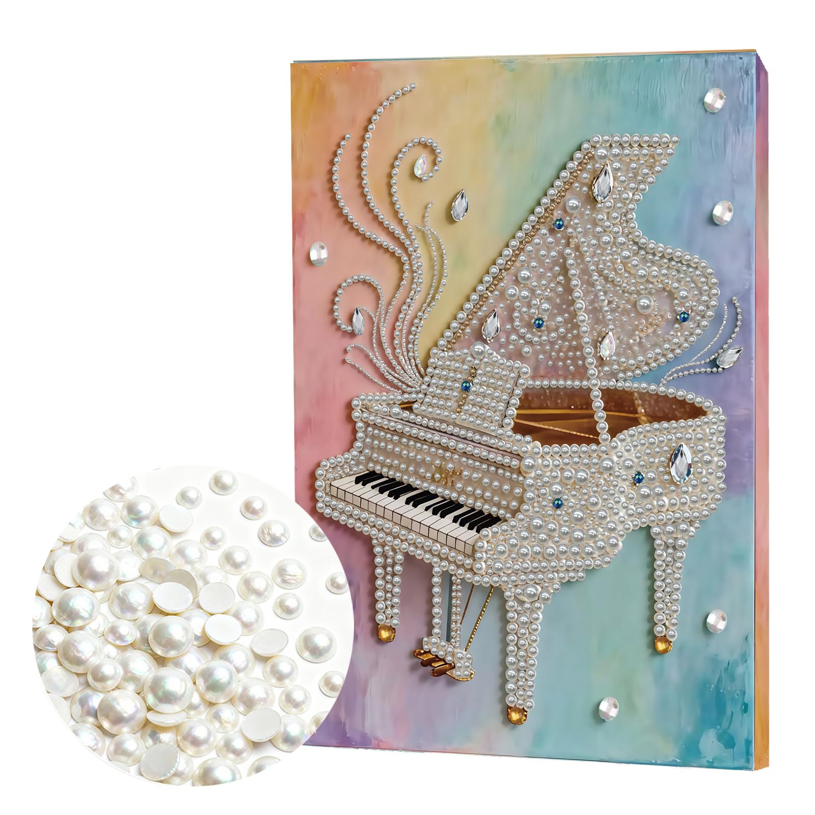 Lebartm DIY Pearl Painting Kit with Frame Colorful Gemstone Pearl Diamond Dots Beads Canvas Art Craft for Adults Beginners Display for Tabletop and Mounting Wall Home Decor 30x40cm-Piano