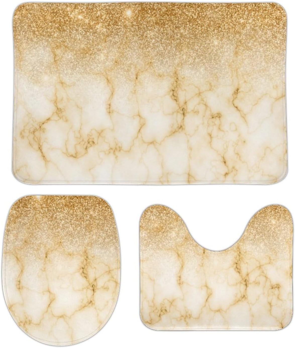 Curdesi Bathroom Rugs Set 3 Piece Glitter Gold Trendy