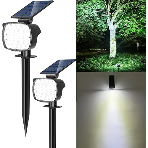 Adiding Solar Spot Lights Outdoor, 2 Pack Solar Lights for Outside with Optical Lenses, 3 Brightness Spotlight Landscape Lighting, Auto ON/Off Outdoor Solar Lights for Yard, Garden, Lawn, White Light