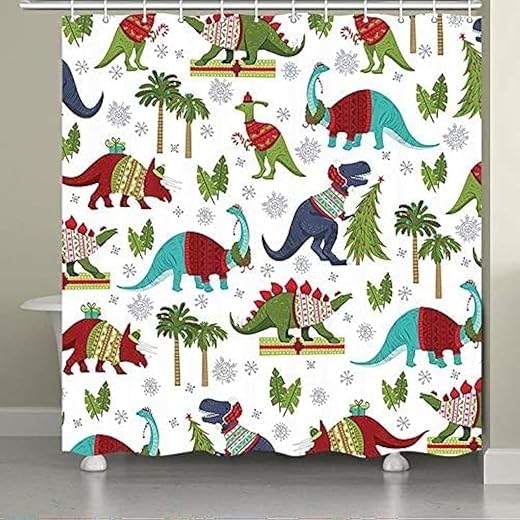JAWO Christmas Dinosaurs Shower Curtain