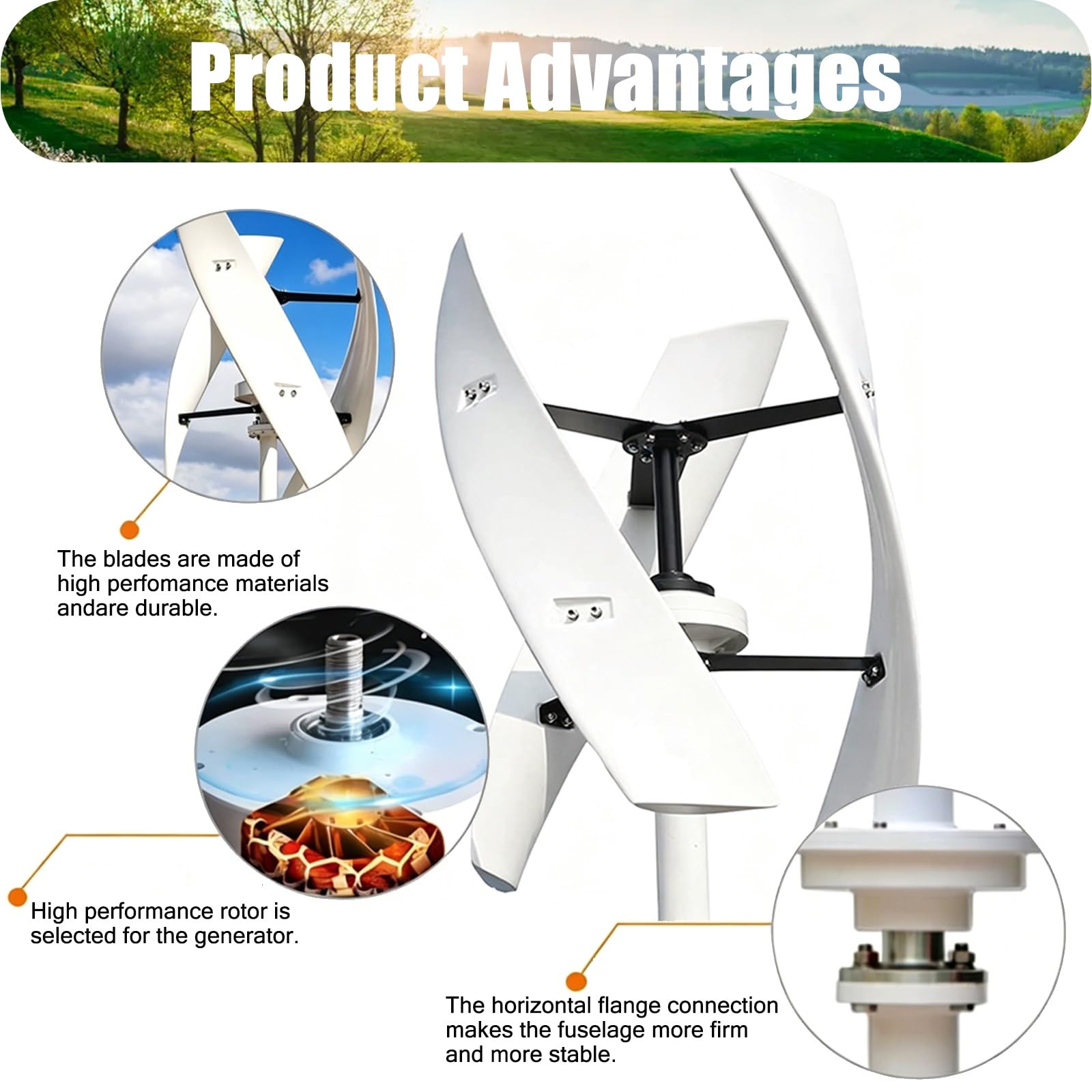 Aerogeneradores 16000W 20000W Sin Ruido Generador de turbina eólica Vertical, Aerogenerador de levitación magnética con Controlador MPPT para suplementación con energía doméstica(16000W,48V)